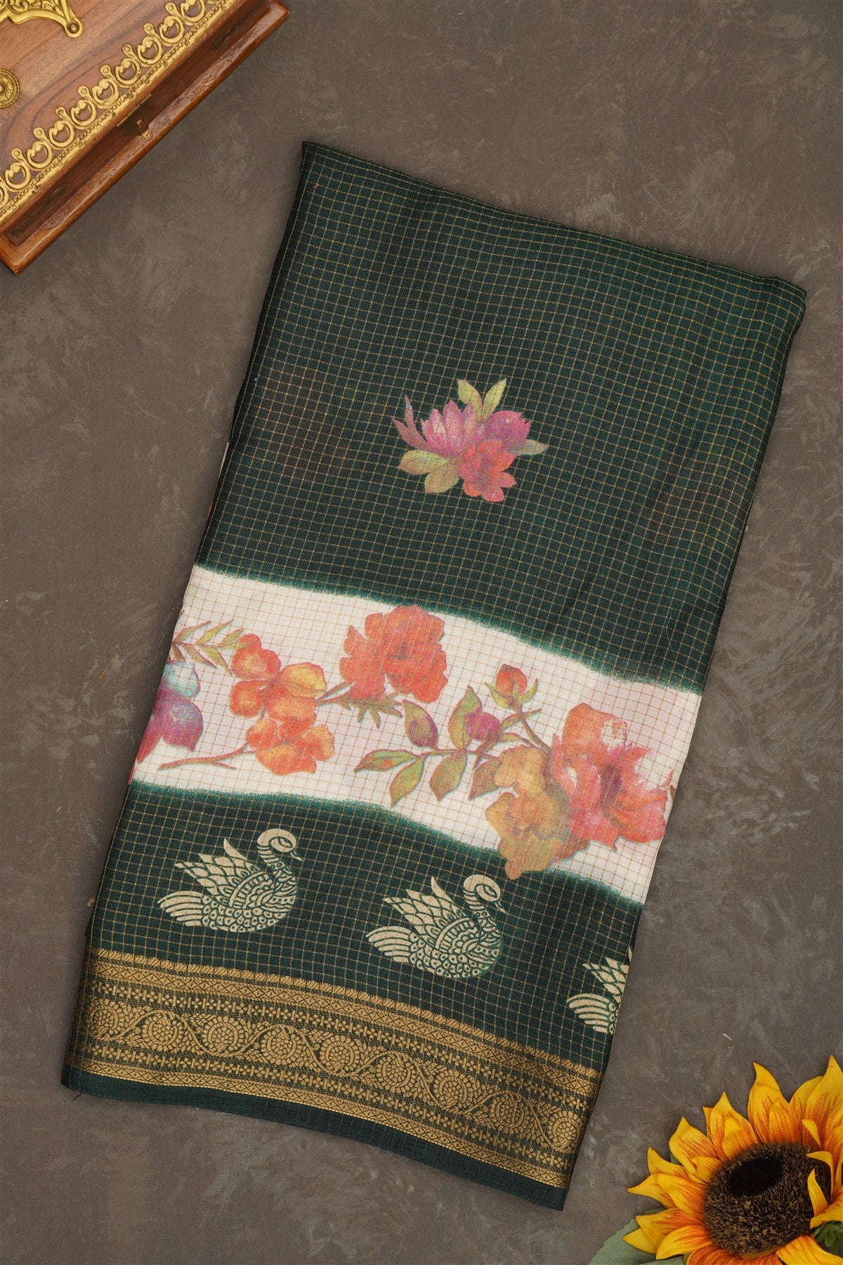 Fancy Georgette Dark Green Saree