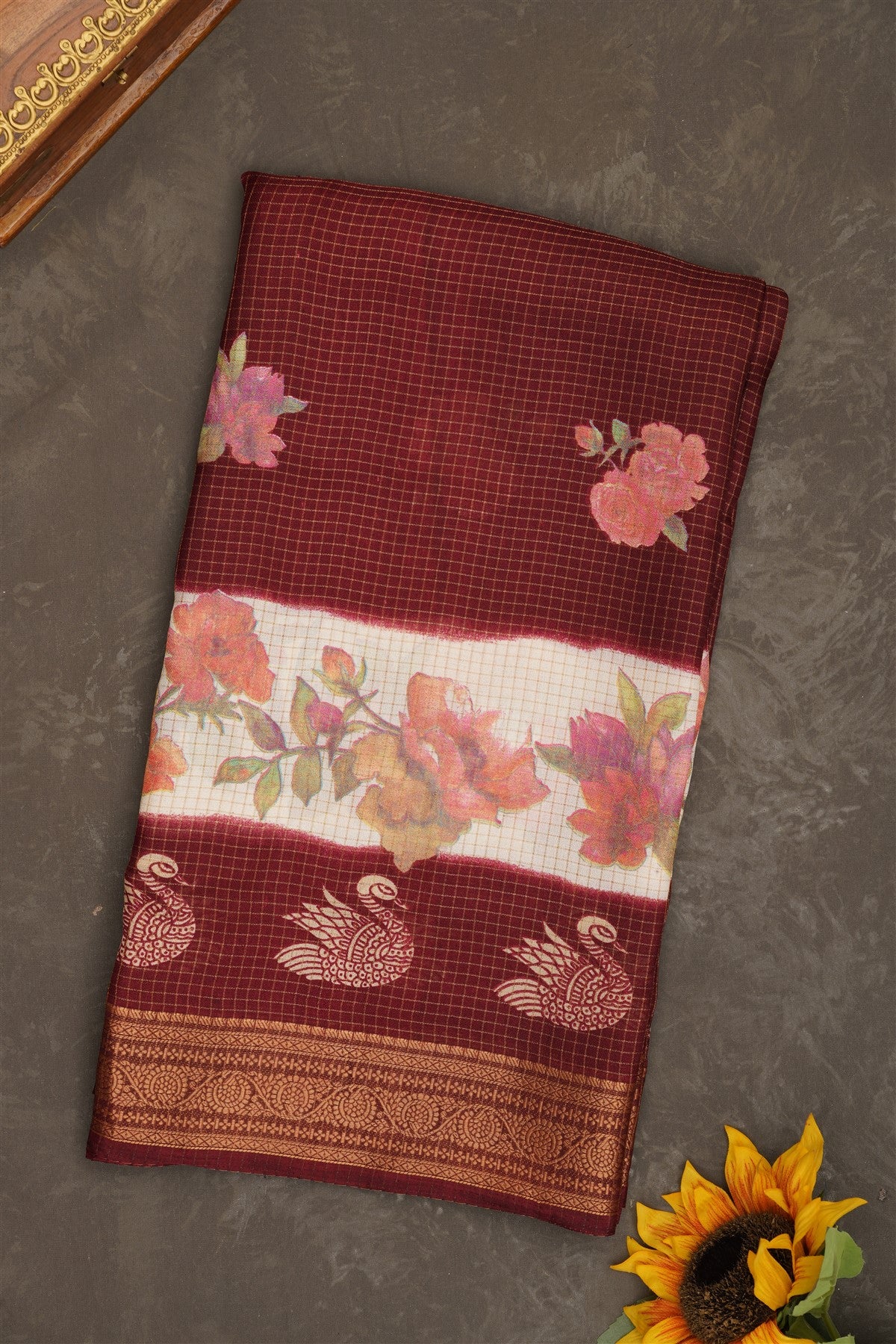 Fancy Georgette Dark Maroon Saree