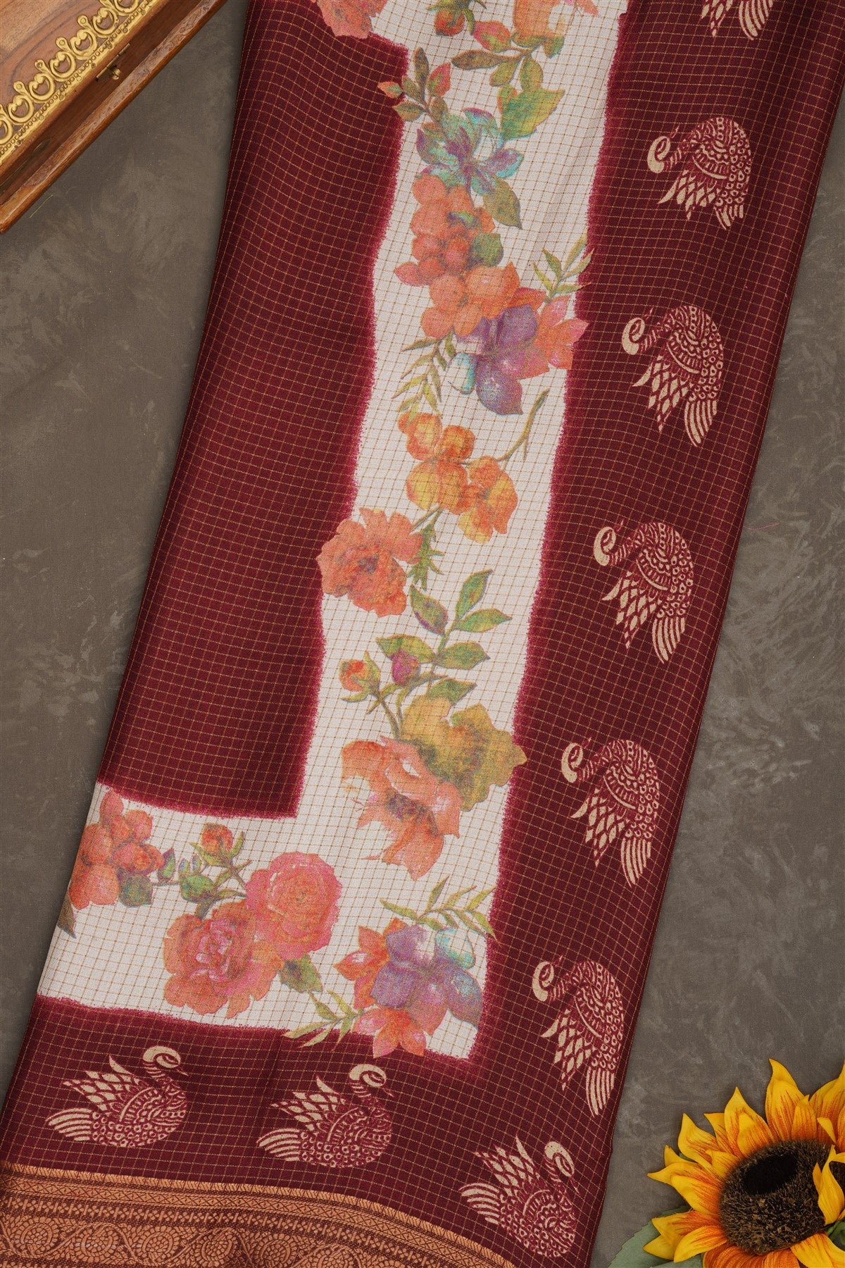 Fancy Georgette Dark Maroon Saree