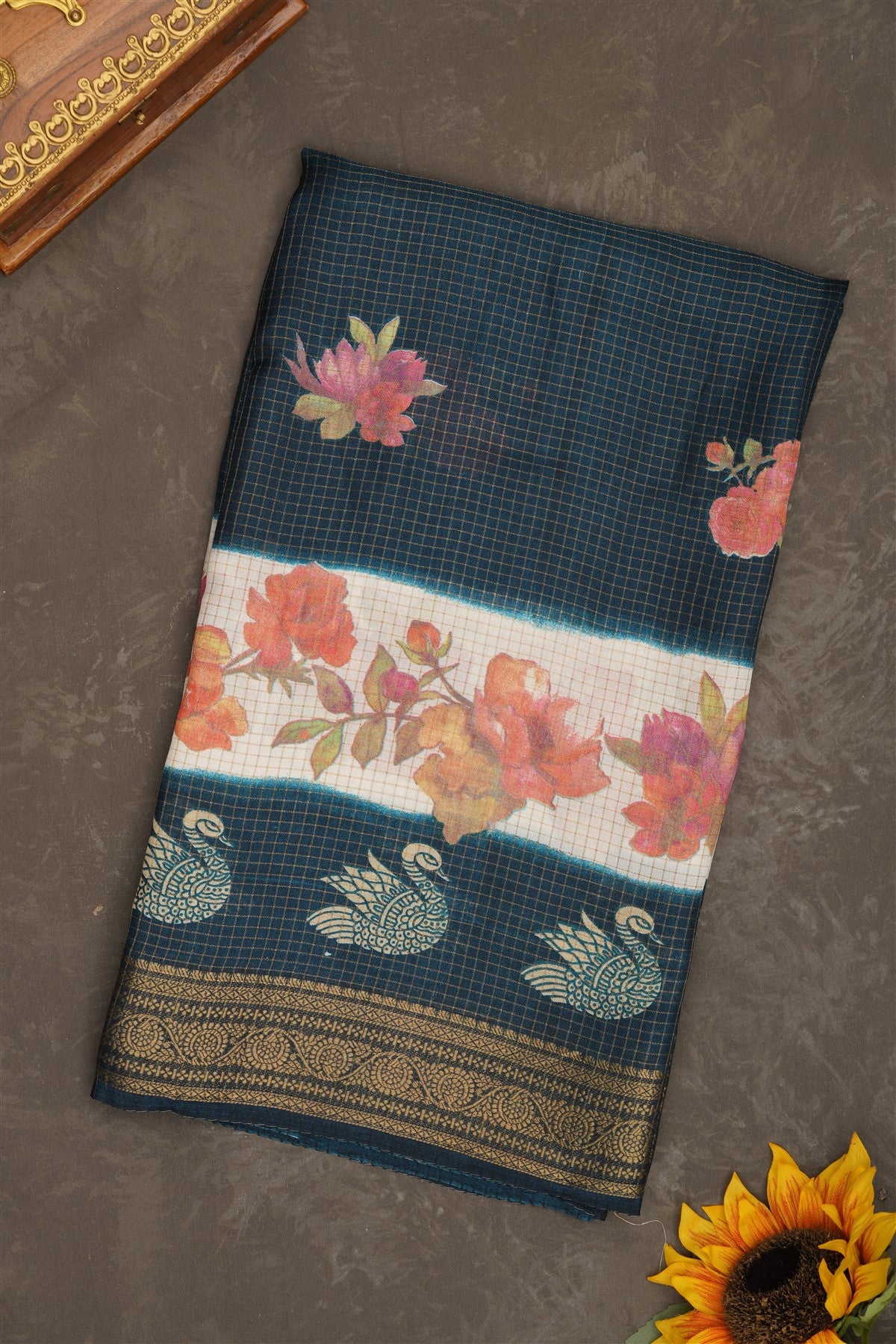 Fancy Georgette Peacock Blue Saree