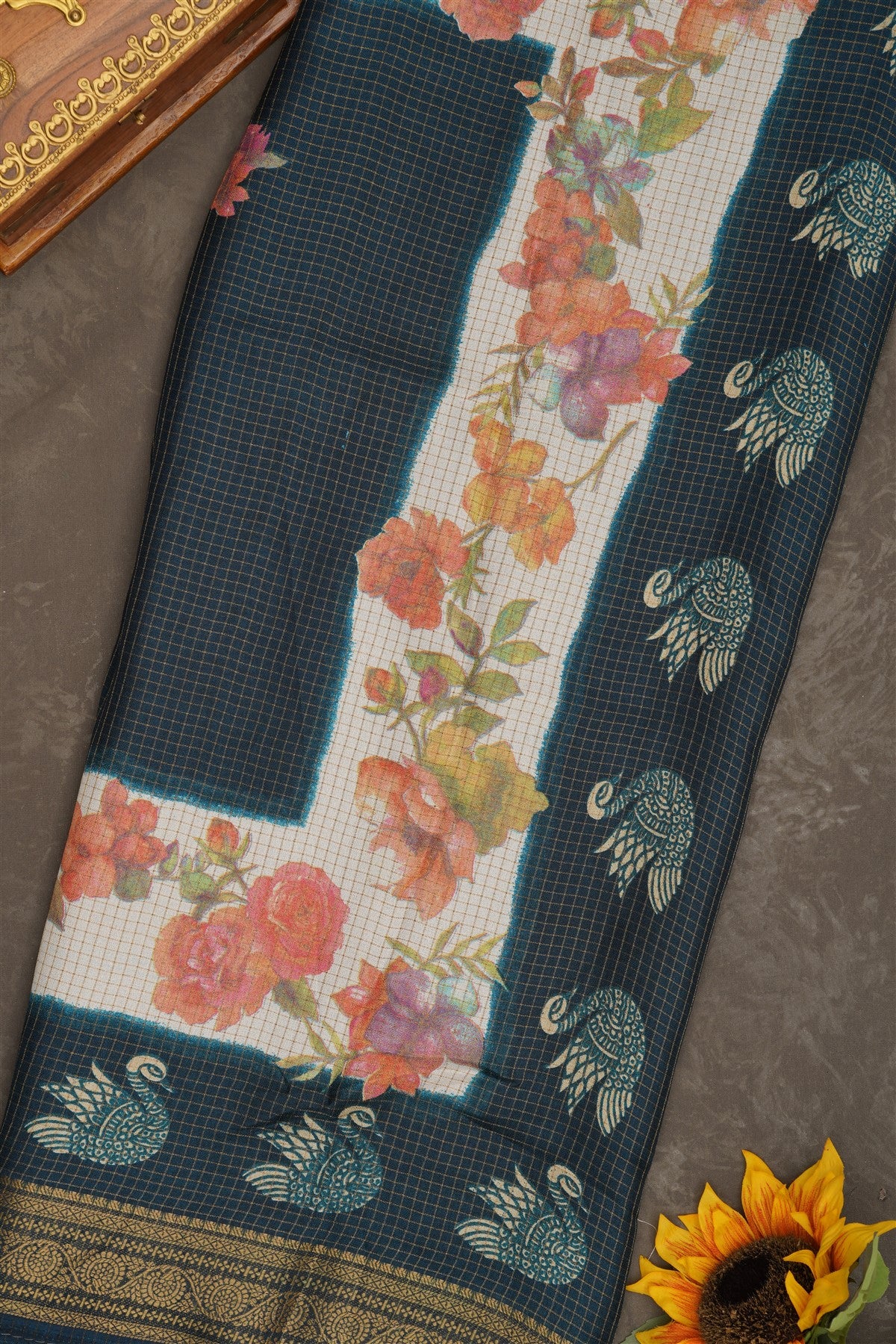 Fancy Georgette Peacock Blue Saree