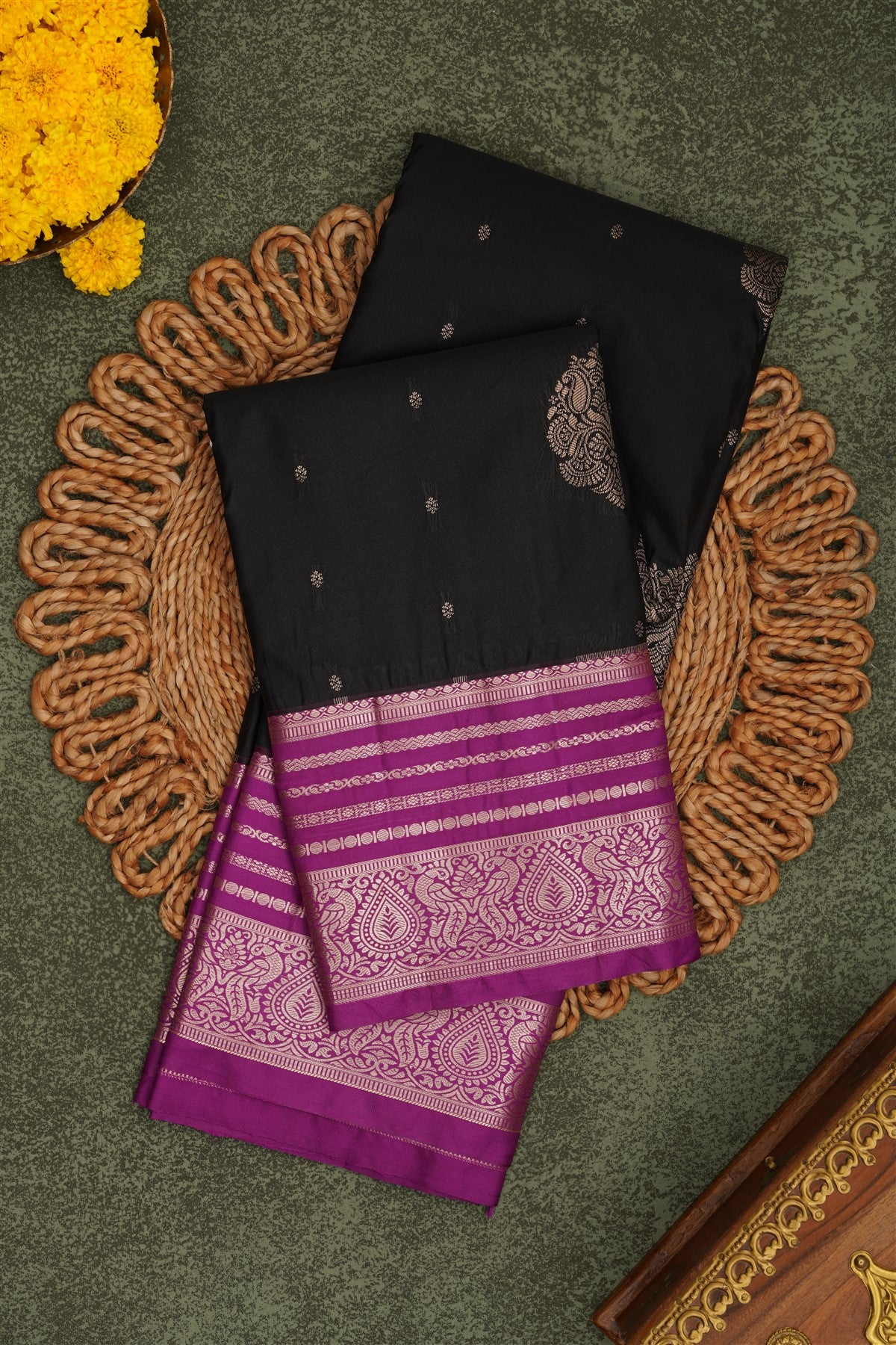 Semi Pattu Silk Blend Black Saree