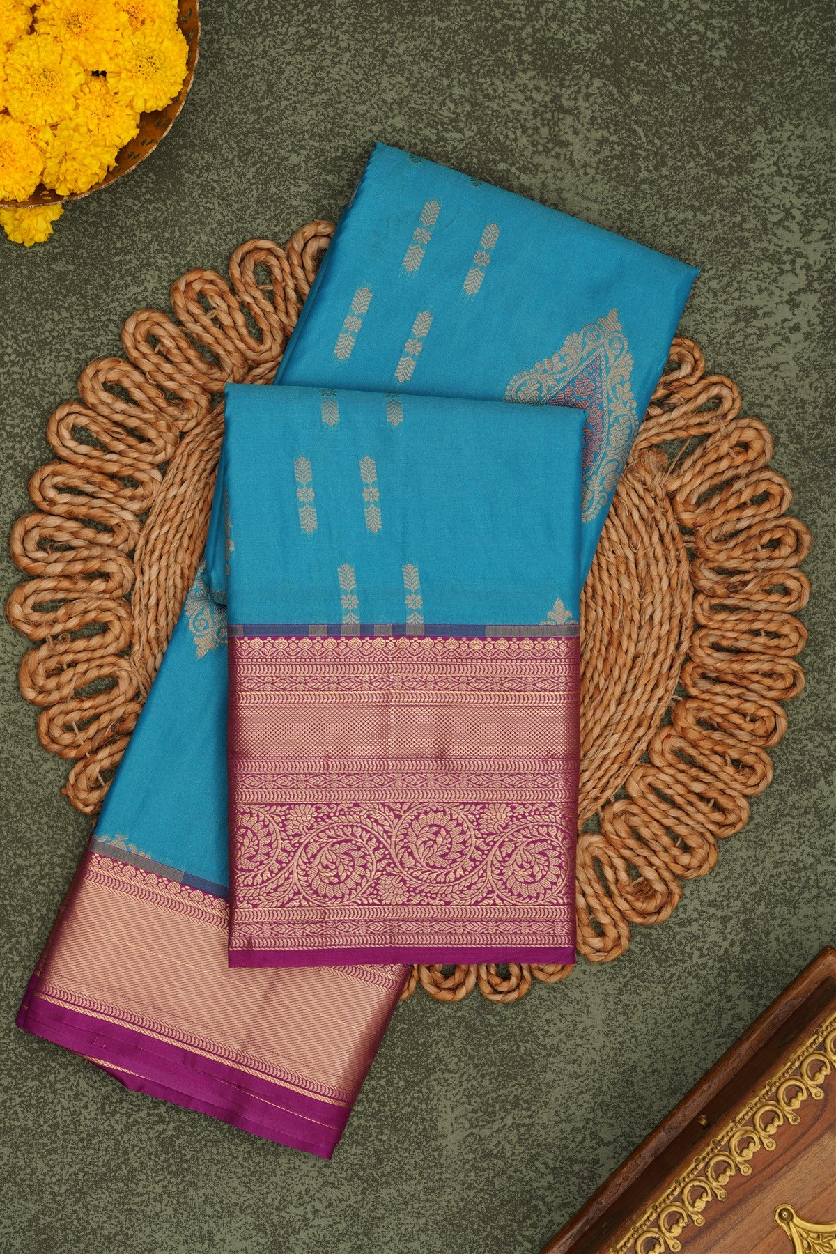 Semi Pattu Silk Blend Blue Saree