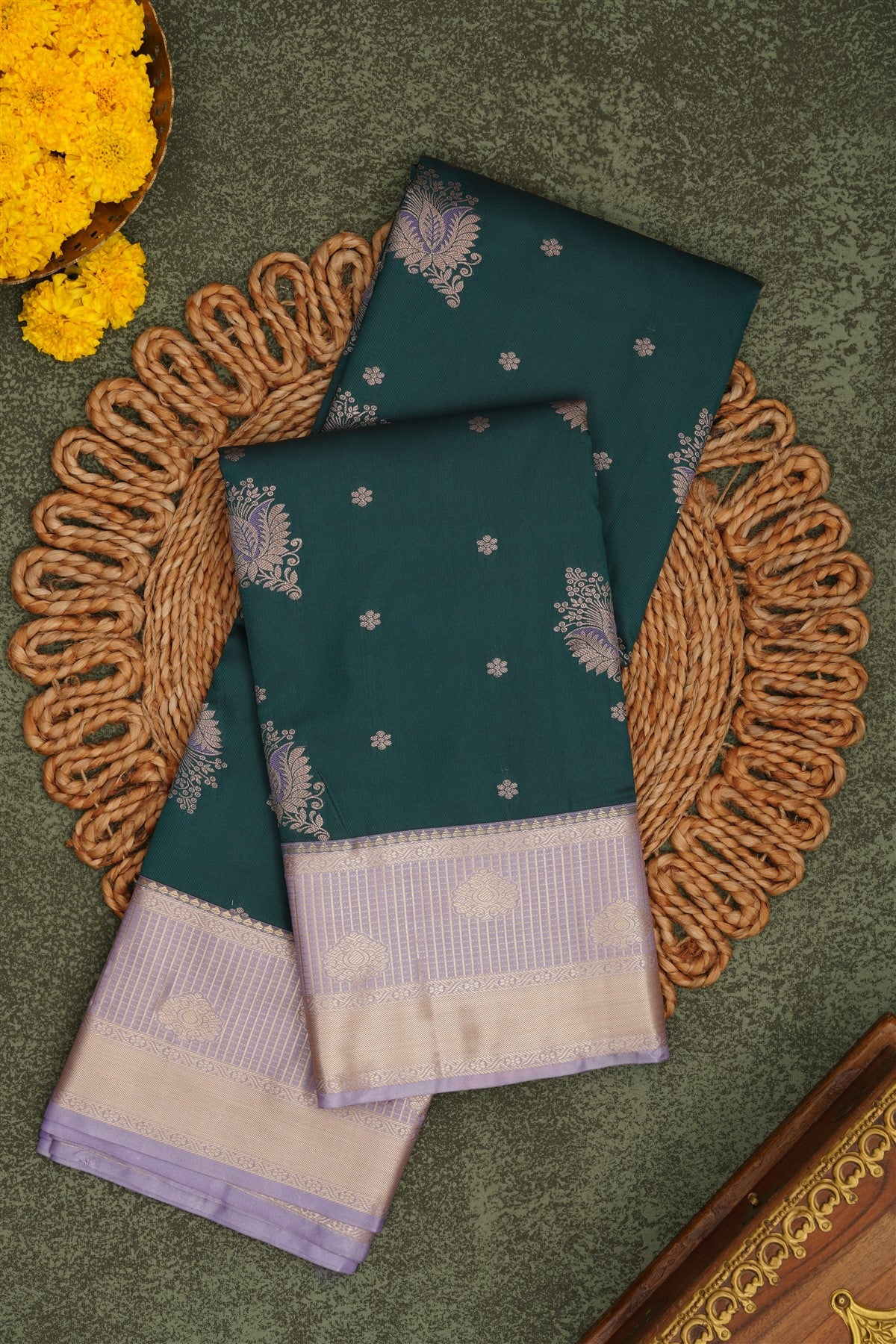 Semi Pattu Silk Blend Green Saree