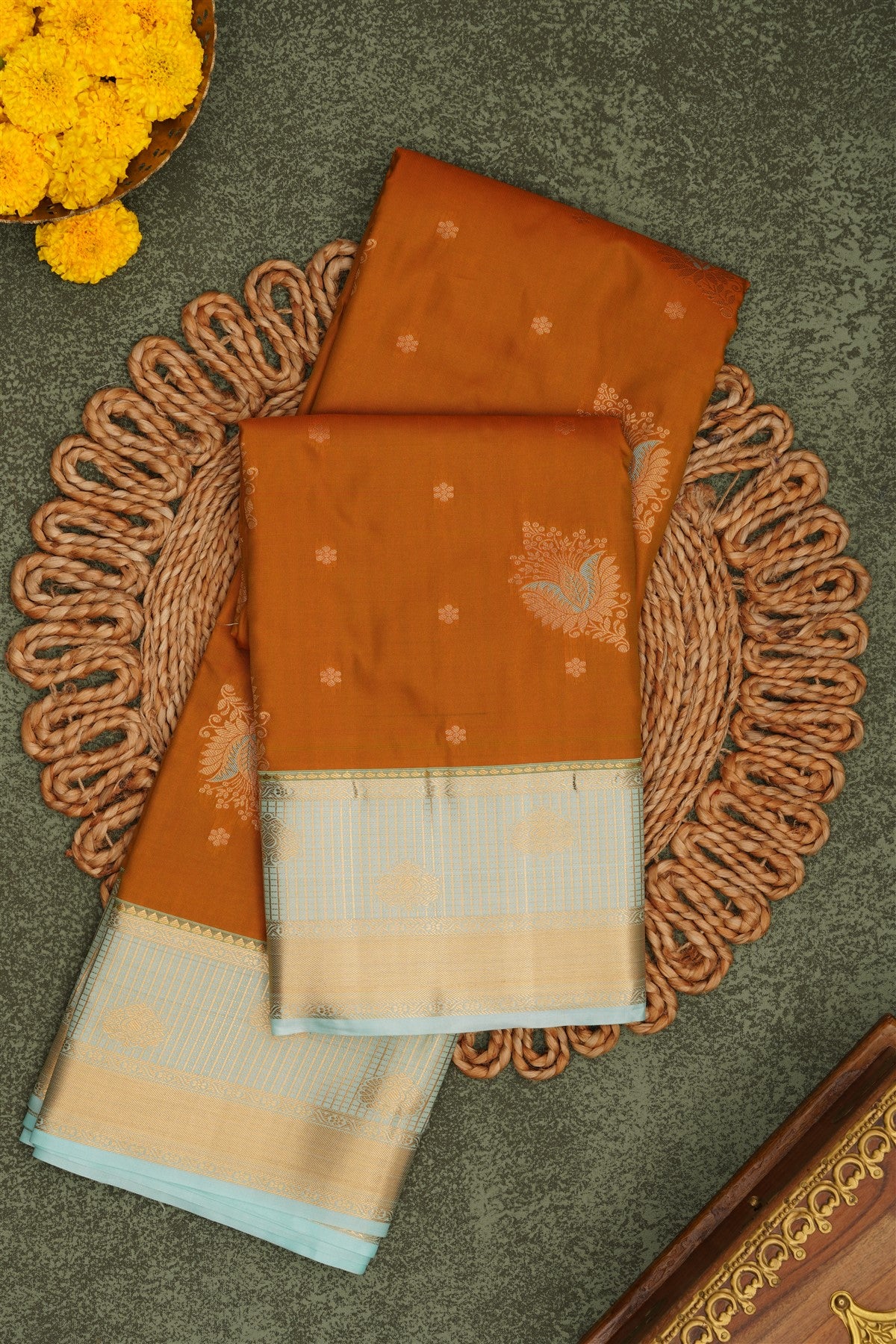 Semi Pattu Silk Blend Light Mustard Saree