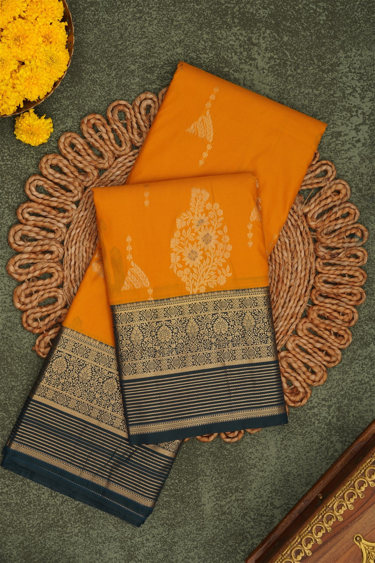 Semi Pattu Silk Blend Mustard Saree