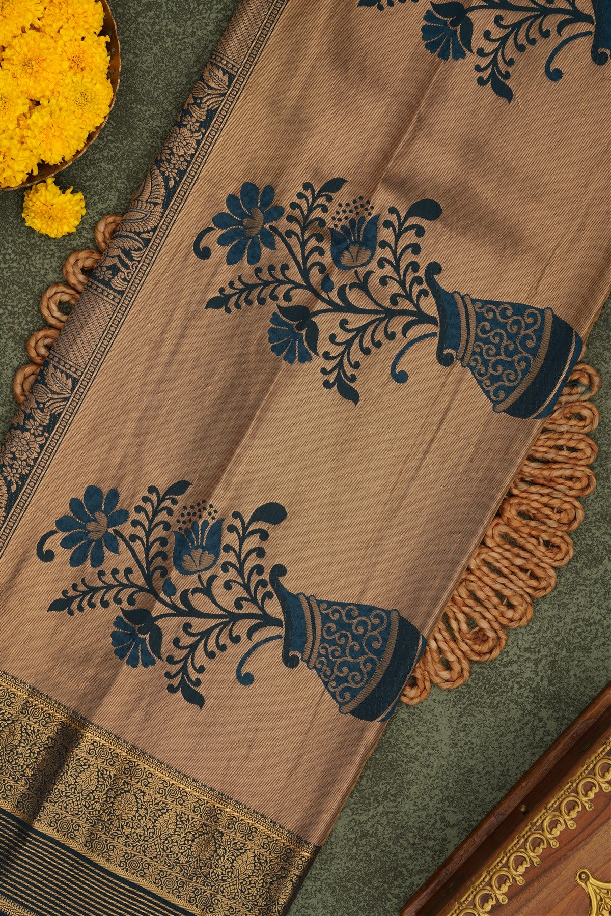 Semi Pattu Silk Blend Mustard Saree