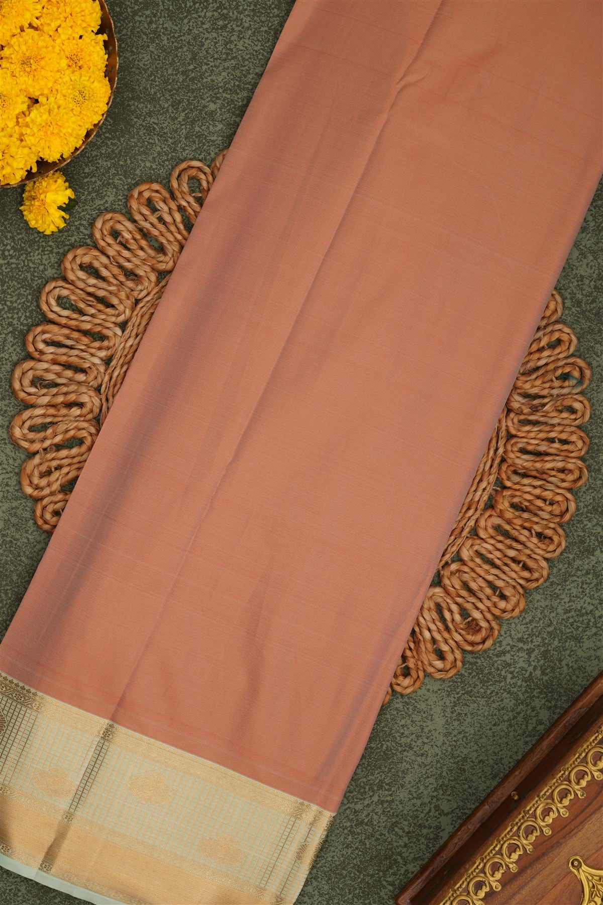 Semi Pattu Silk Blend Peach Saree