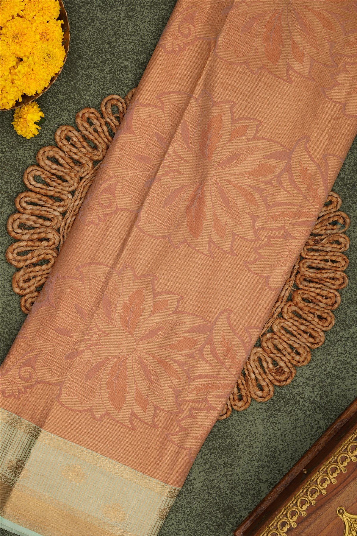 Semi Pattu Silk Blend Peach Saree
