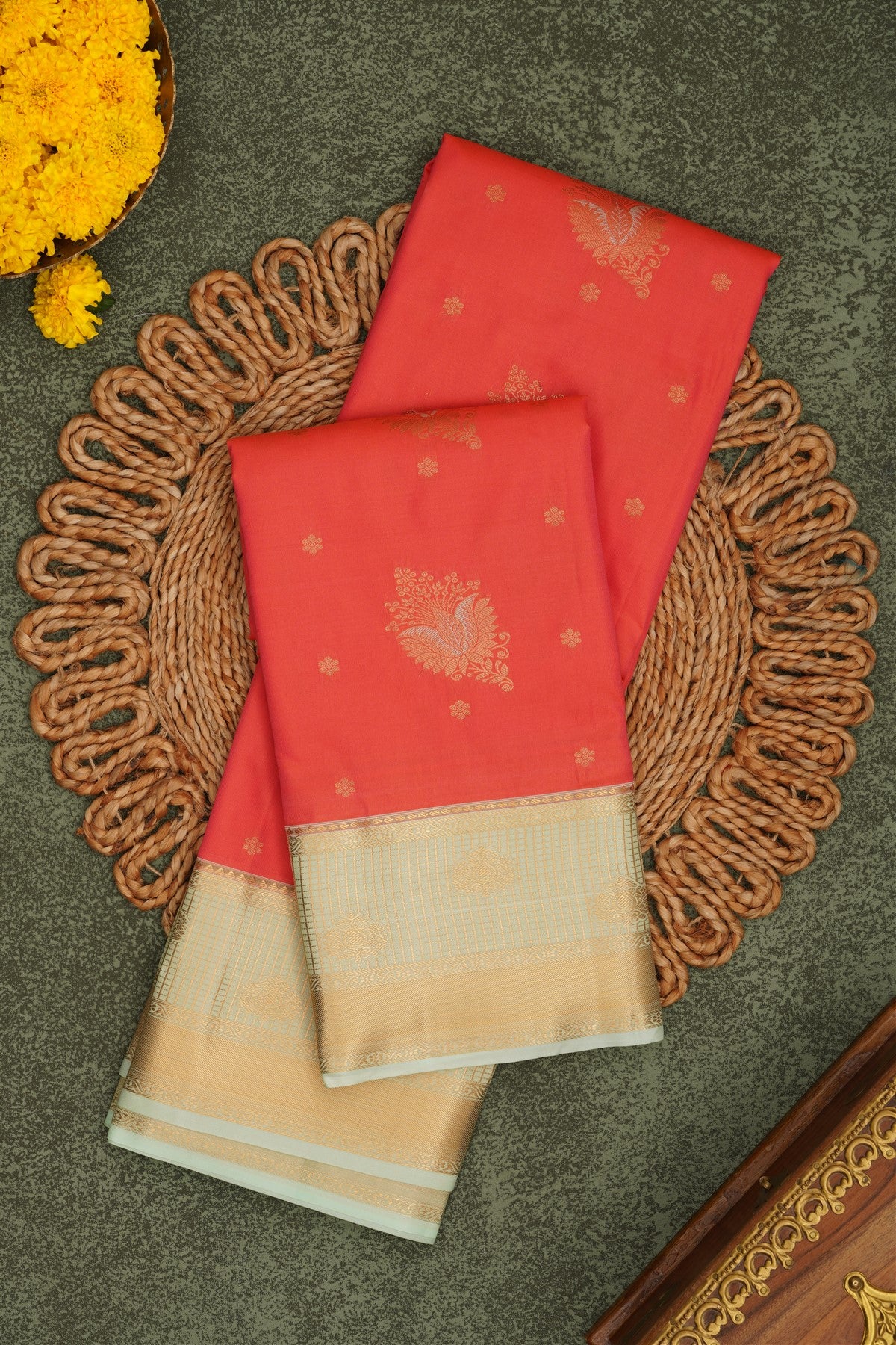 Semi Pattu Silk Blend Peach Saree