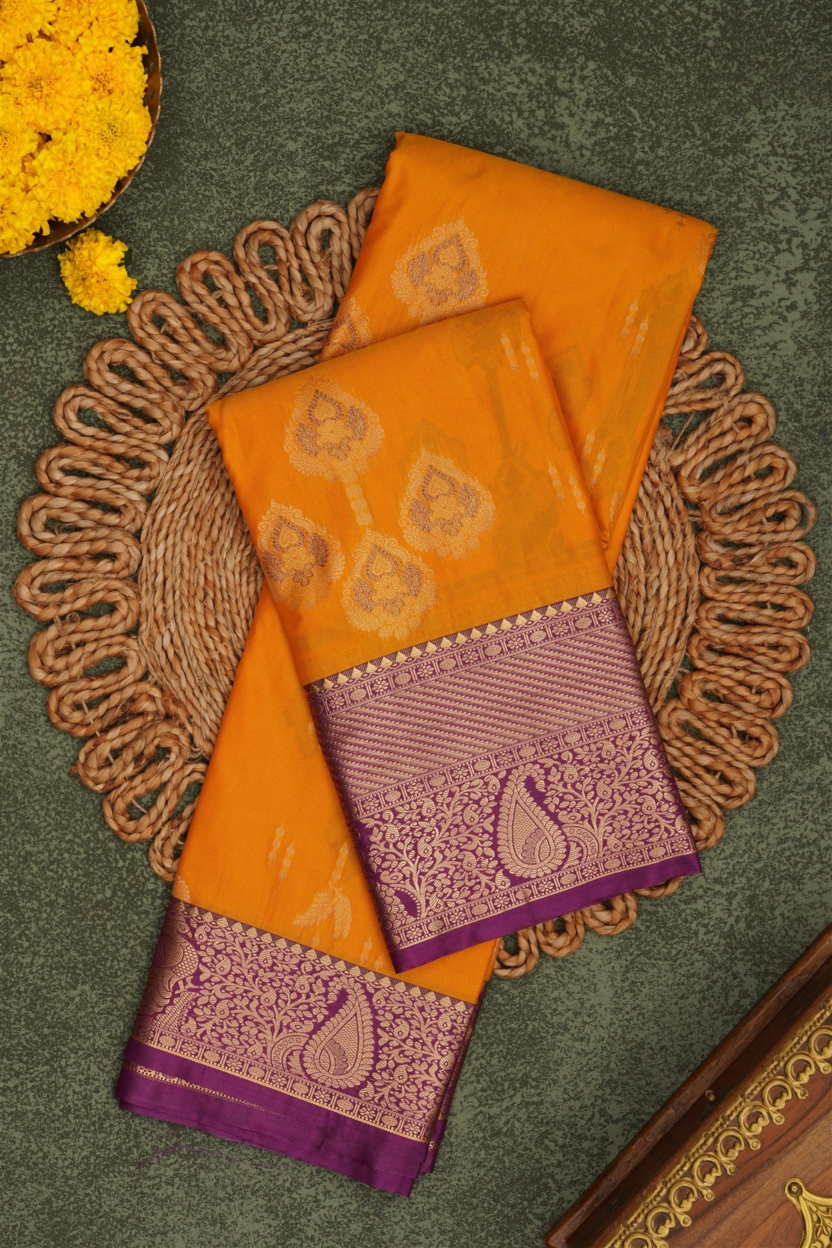 Semi Pattu Silk Blend Yellow Saree