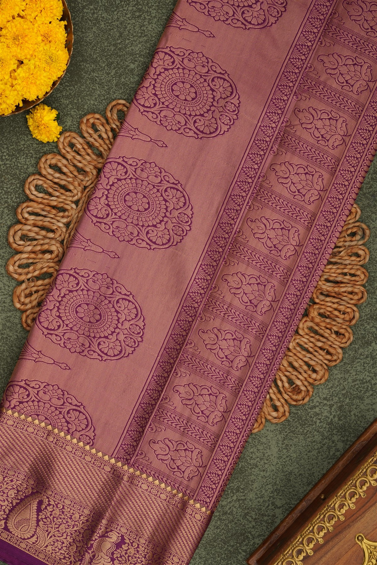 Semi Pattu Silk Blend Yellow Saree