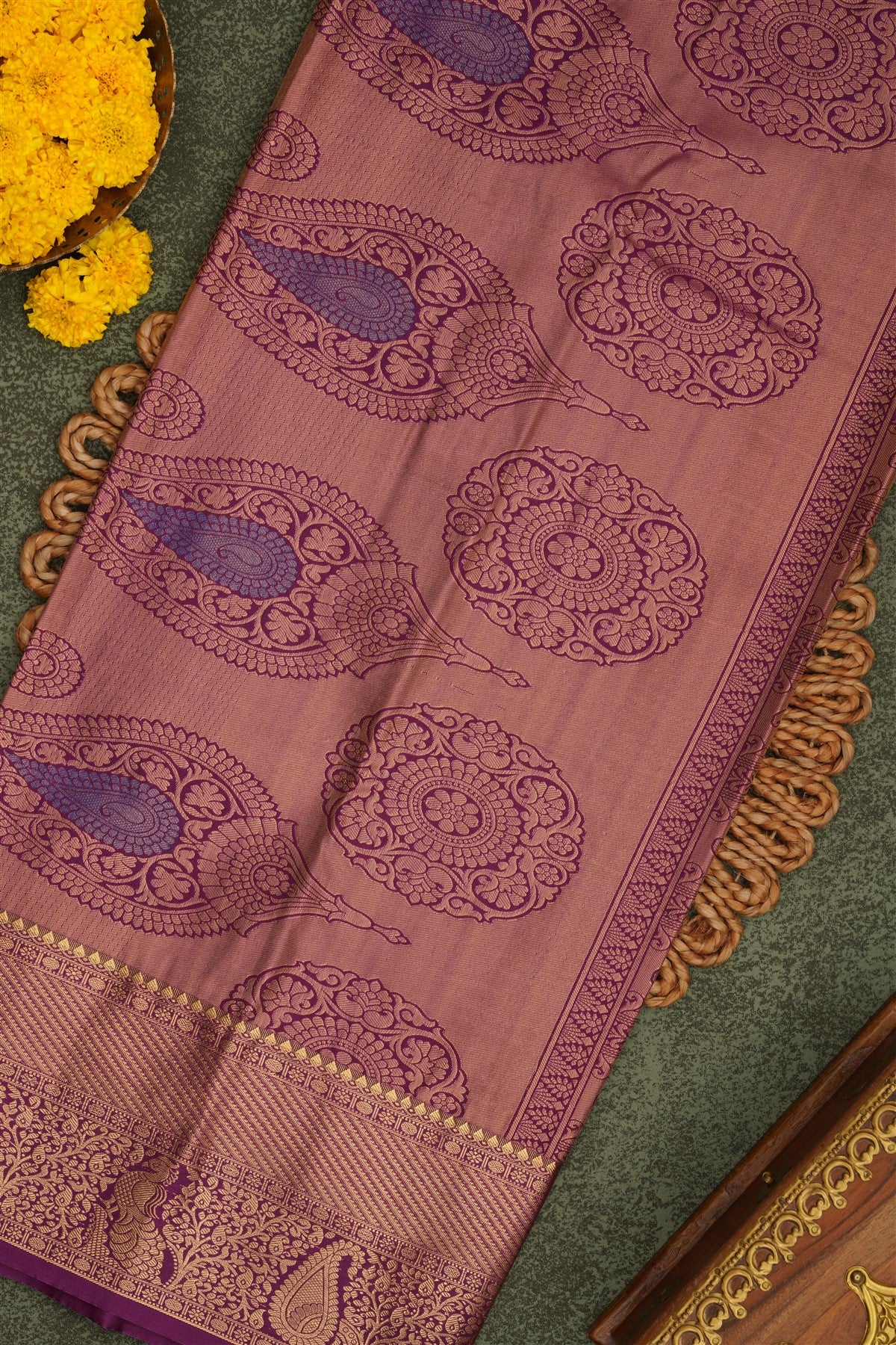 Semi Pattu Silk Blend Dark Blue Saree