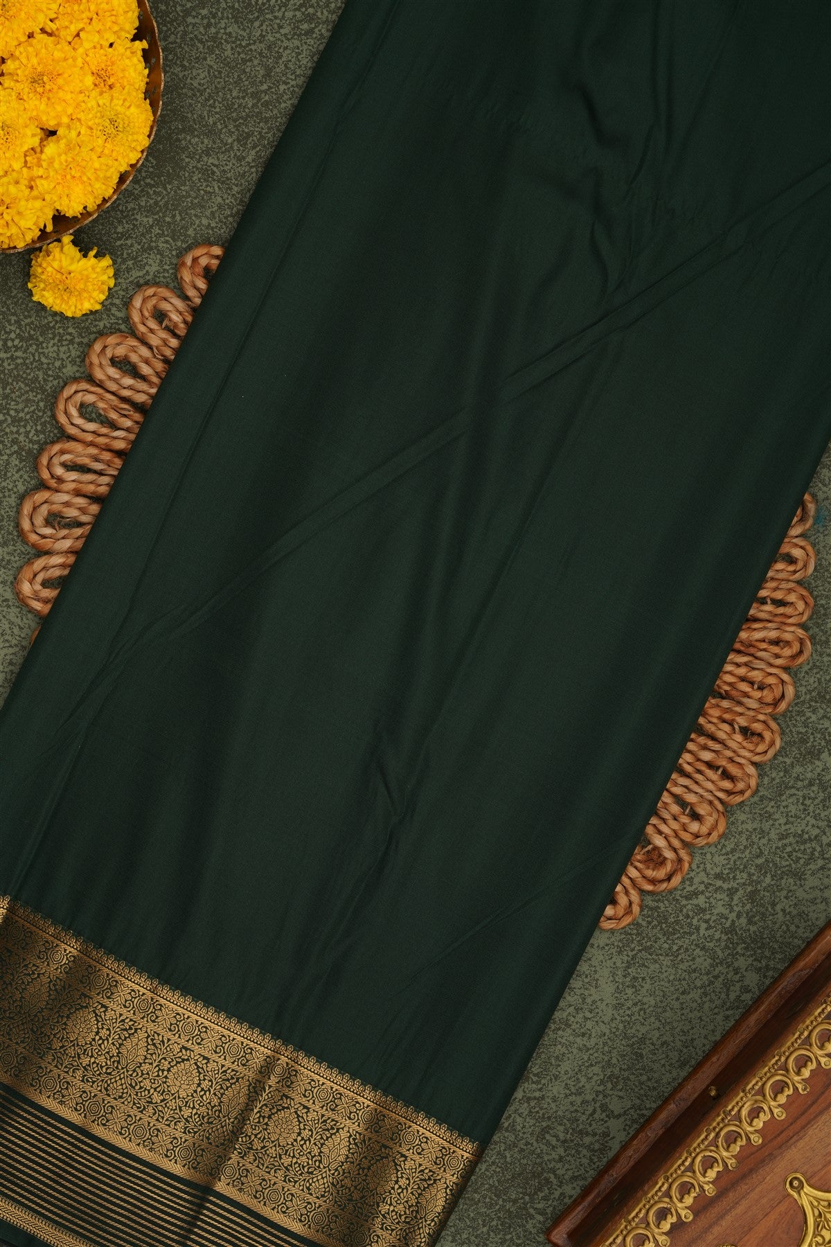 Semi Pattu Silk Blend Light Olive Green Saree