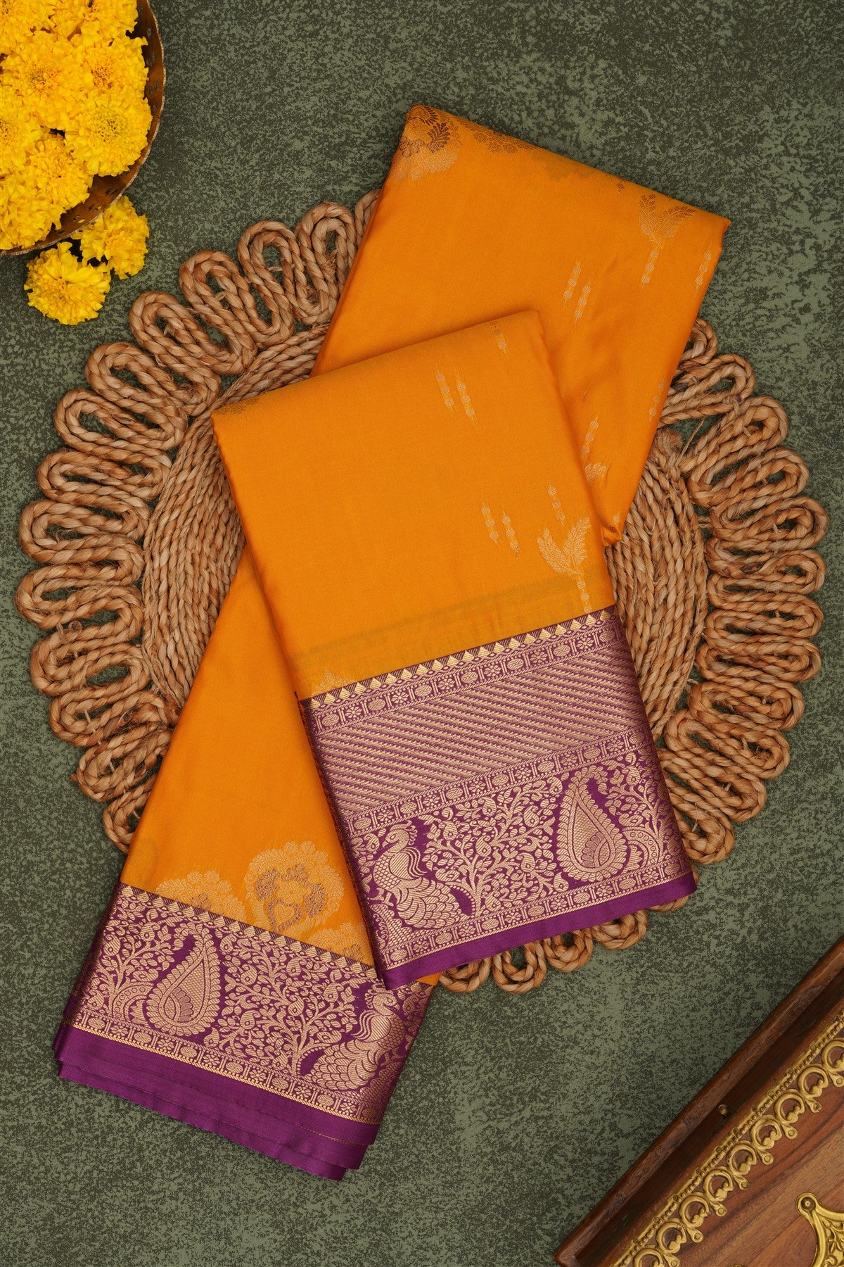 Semi Pattu Silk Blend Light Yellow Saree