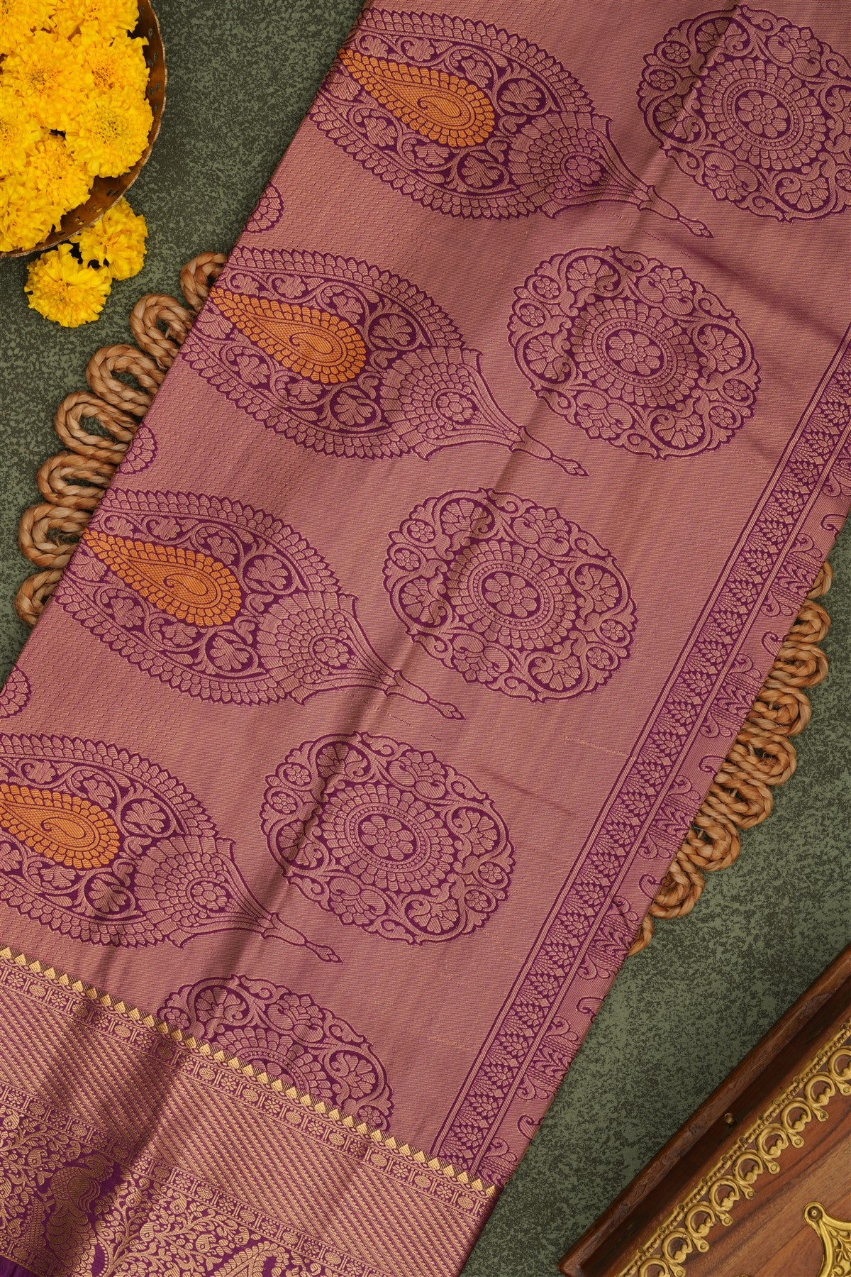 Semi Pattu Silk Blend Light Yellow Saree