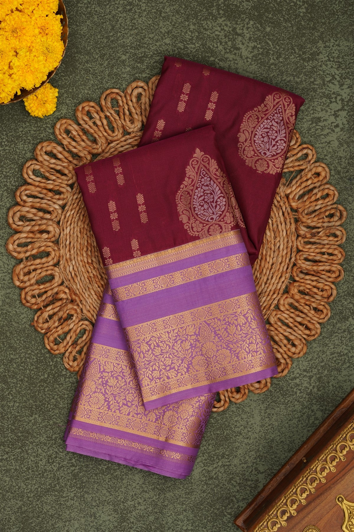 Semi Pattu Silk Blend Magenta Saree