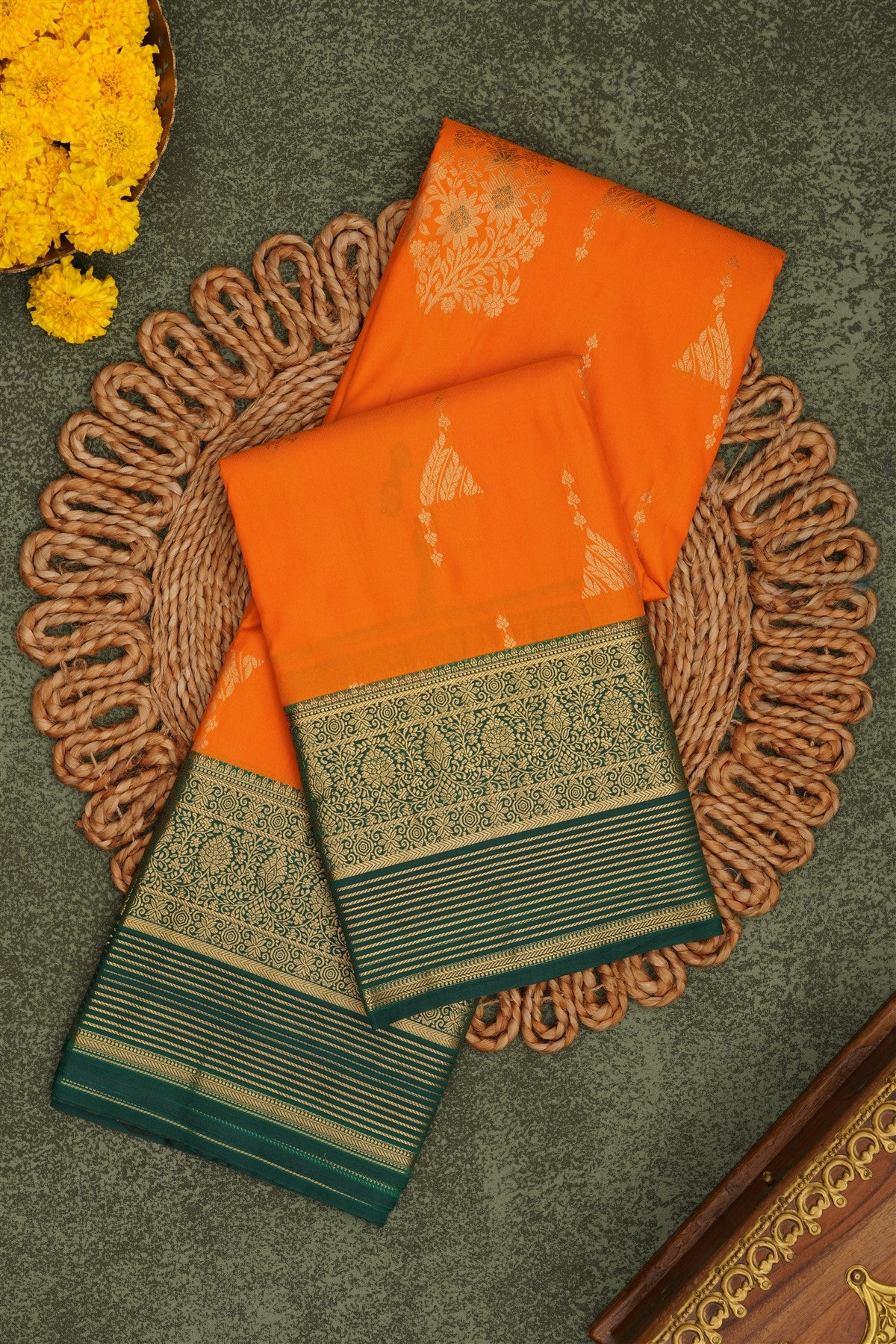 Semi Pattu Silk Blend Mustard Yellow Saree