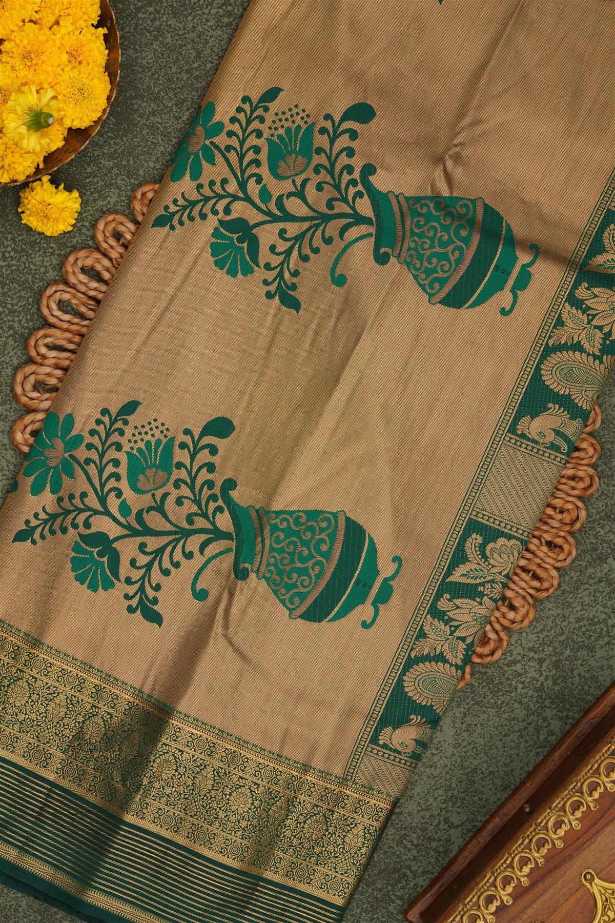 Semi Pattu Silk Blend Mustard Yellow Saree