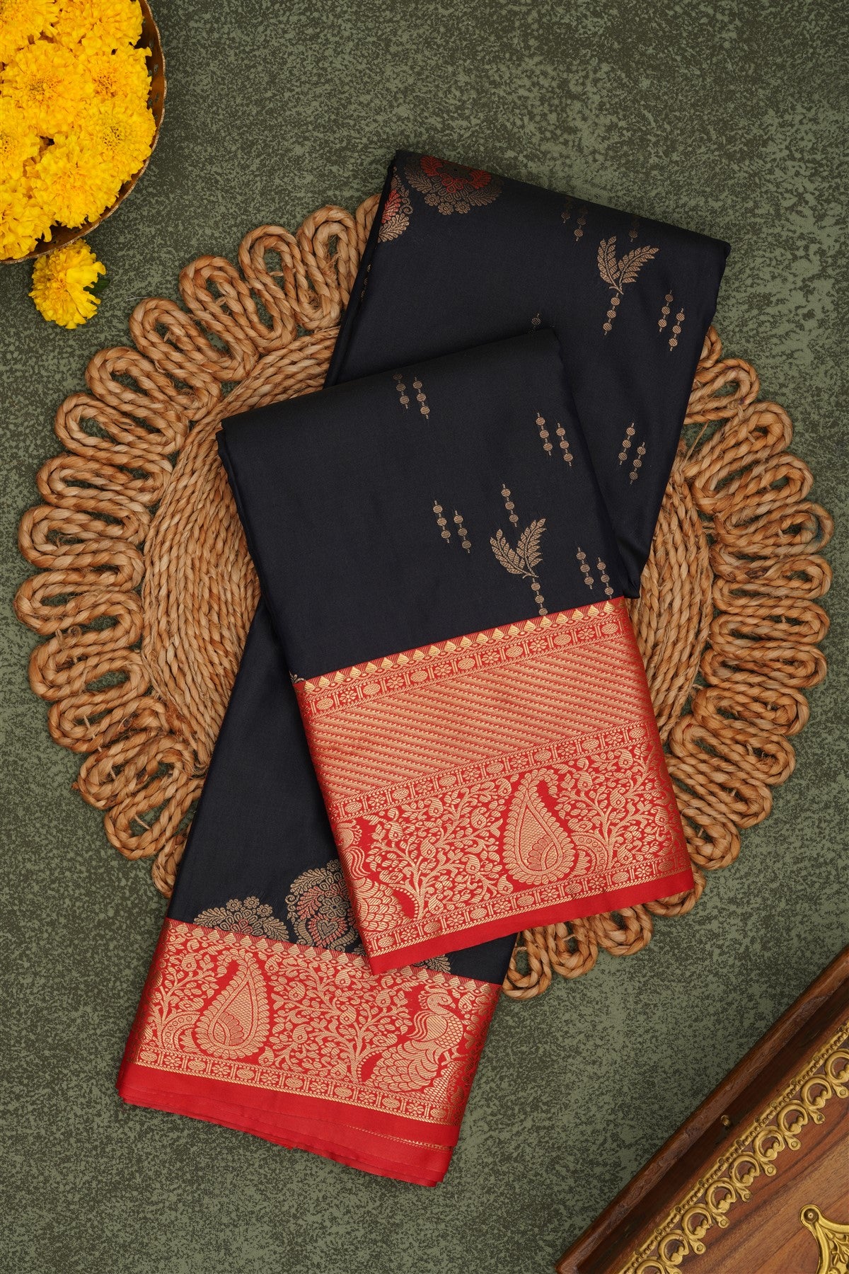Semi Pattu Silk Blend Navy Blue Saree