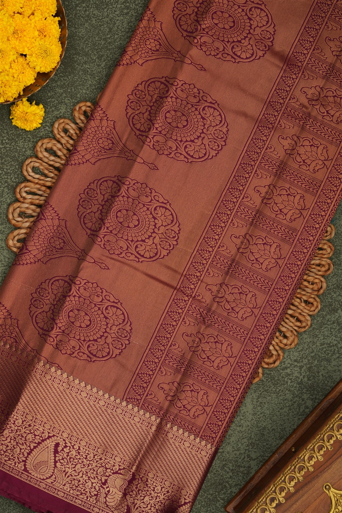 Semi Pattu Silk Blend Orange Saree