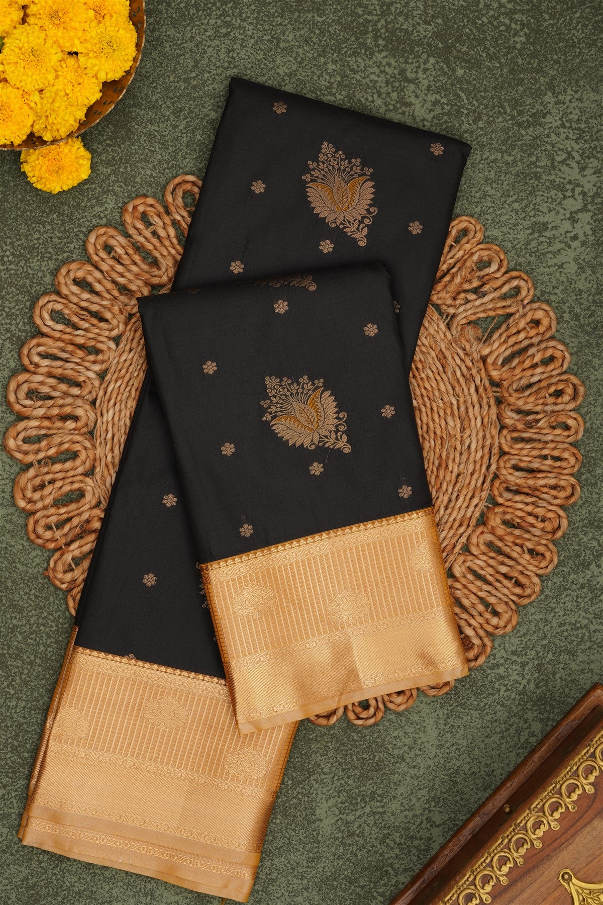 Semi Pattu Silk Blend Black Saree