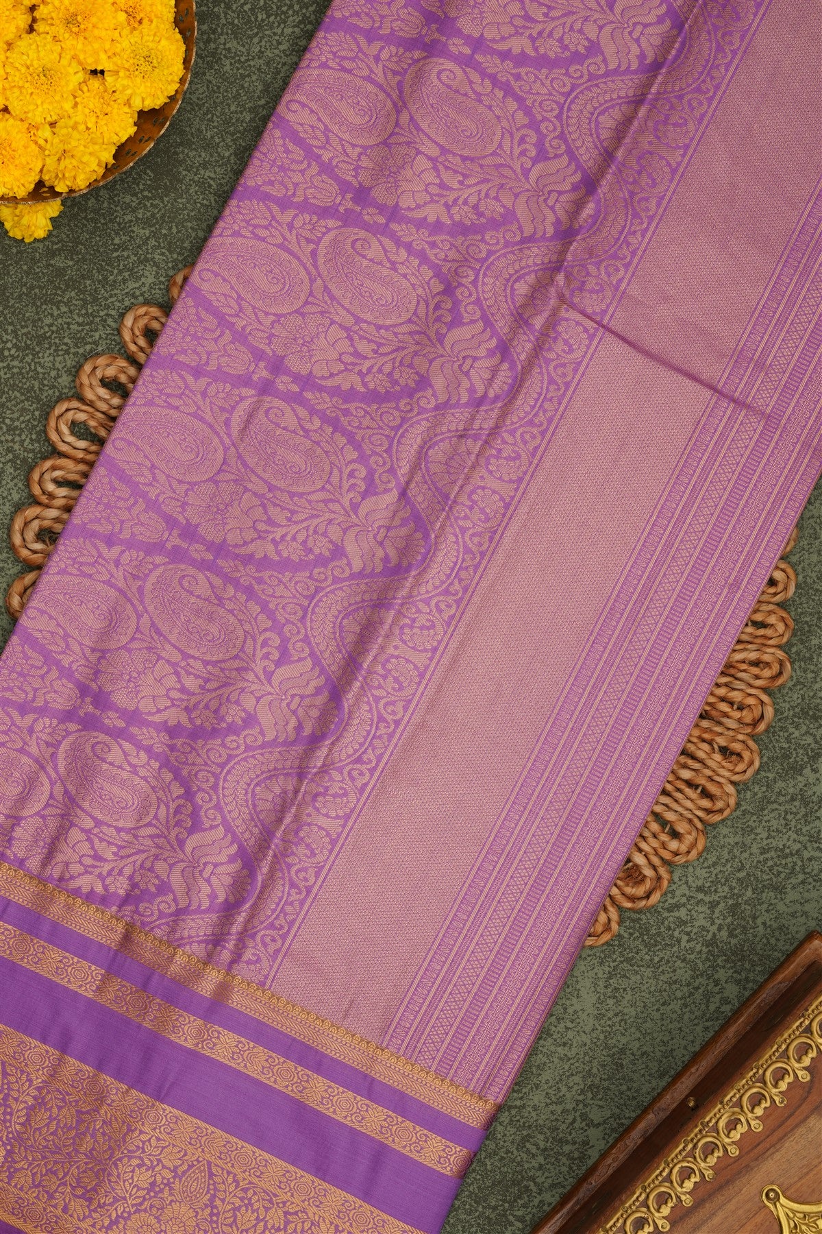 Semi Pattu Silk Blend Marron Saree