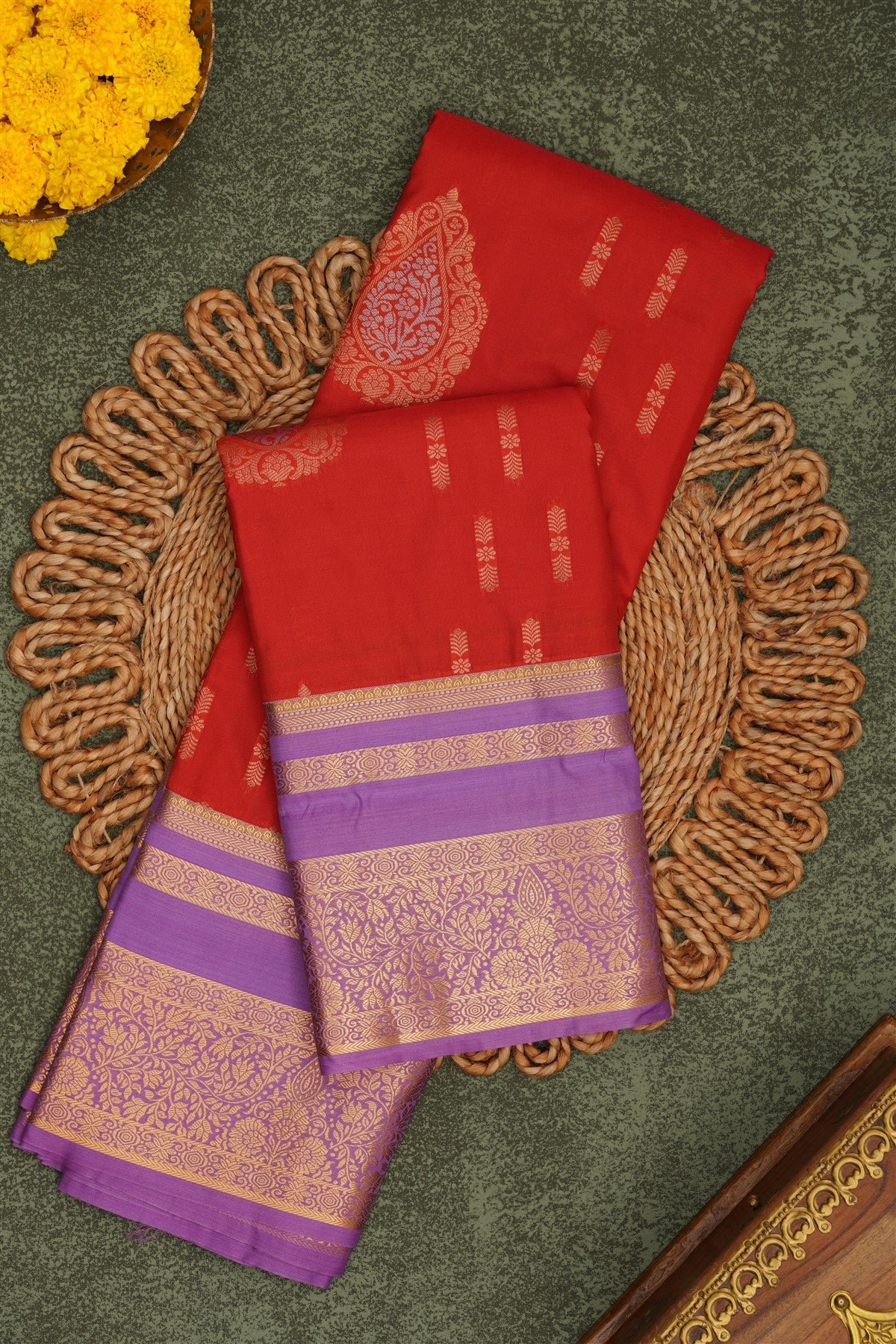 Semi Pattu Silk Blend Marron Saree