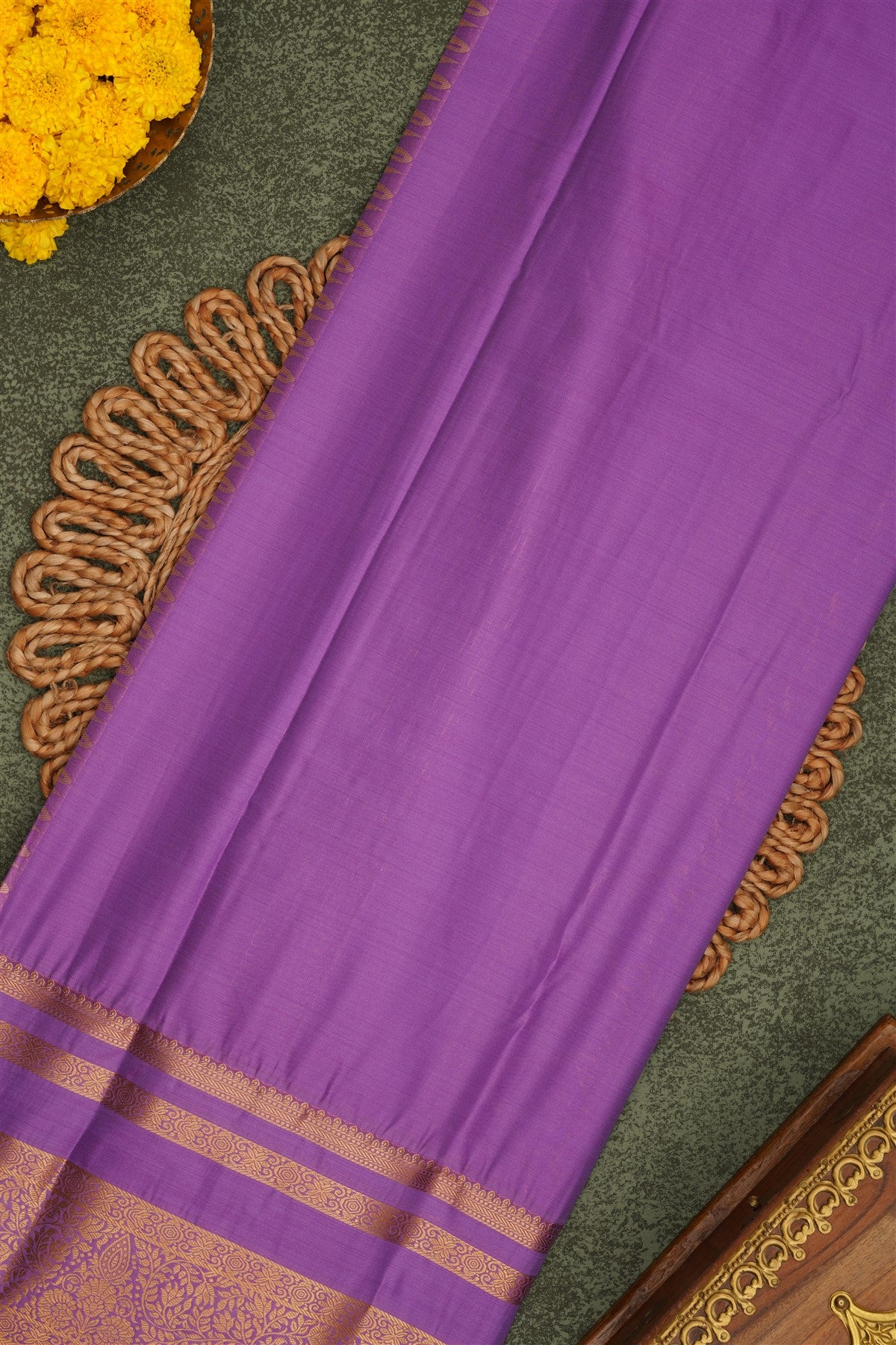 Semi Pattu Silk Blend Marron Saree