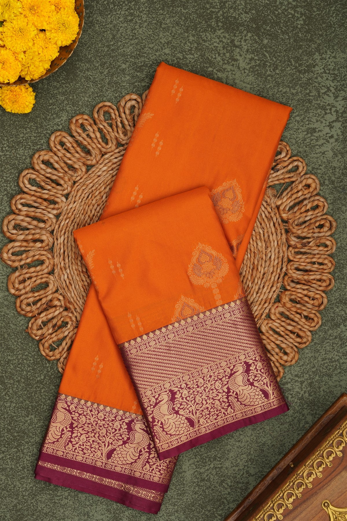 Semi Pattu Silk Blend Mustard Saree