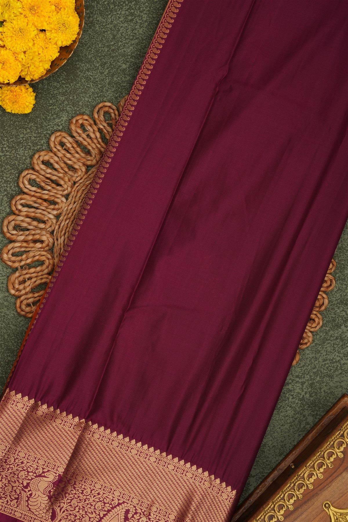 Semi Pattu Silk Blend Mustard Saree