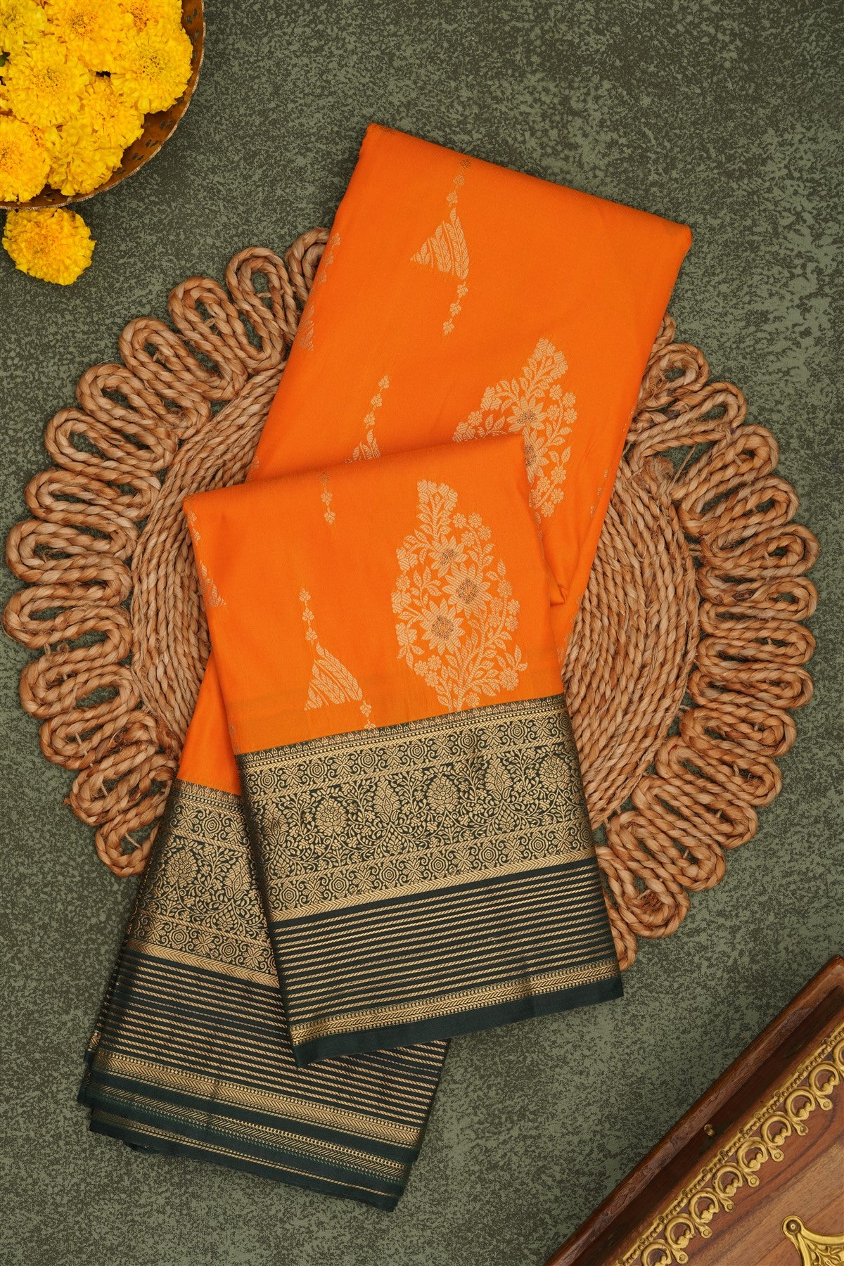 Semi Pattu Silk Blend Orange Saree