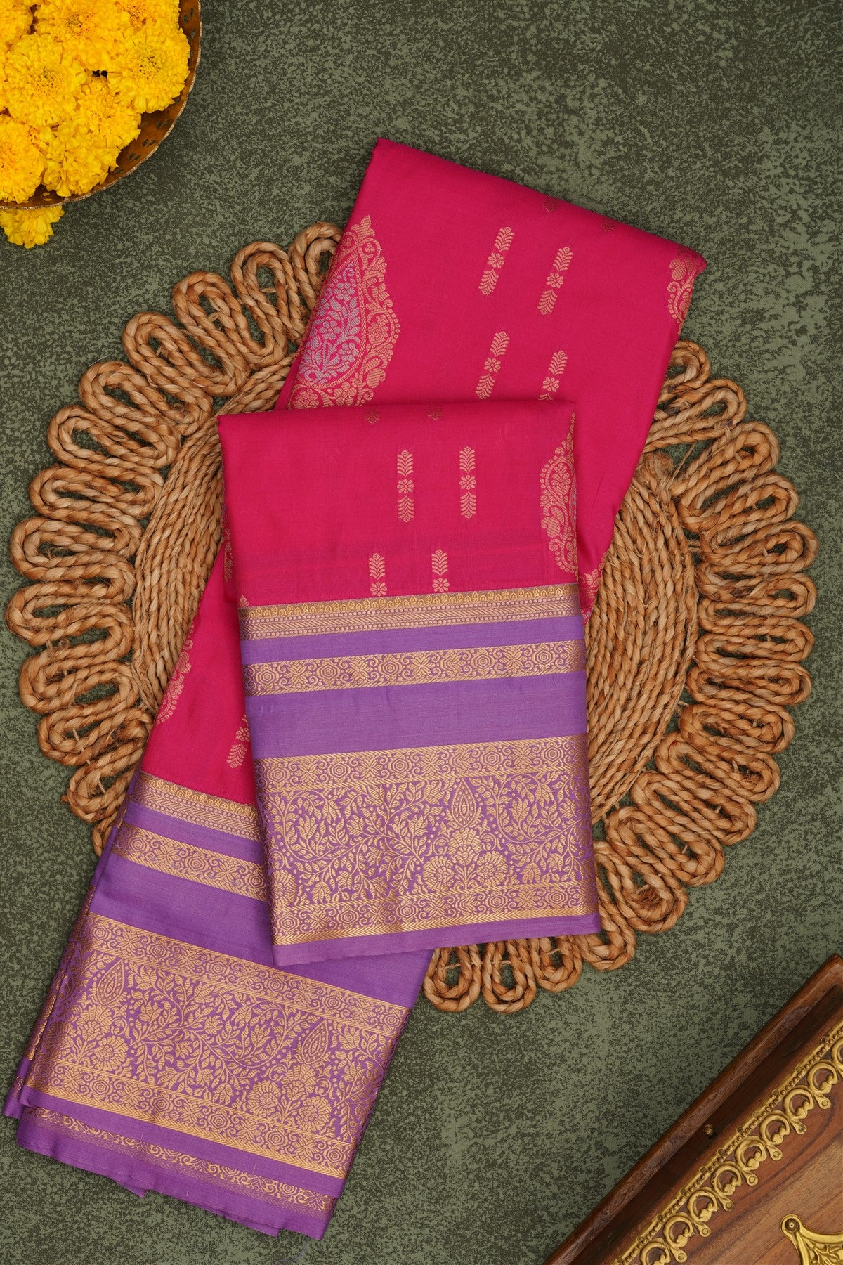 Semi Pattu Silk Blend Pink Saree