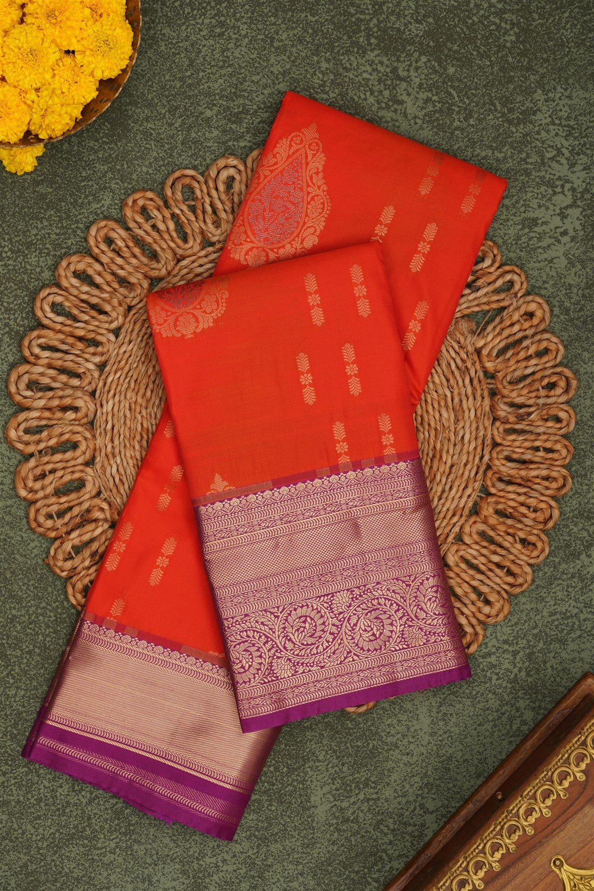 Semi Pattu Silk Blend Red Saree