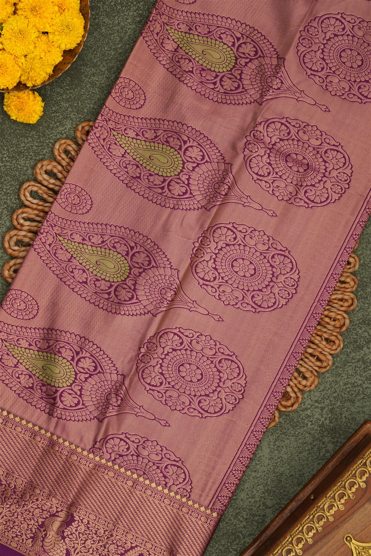 Semi Pattu Silk Blend Green Saree