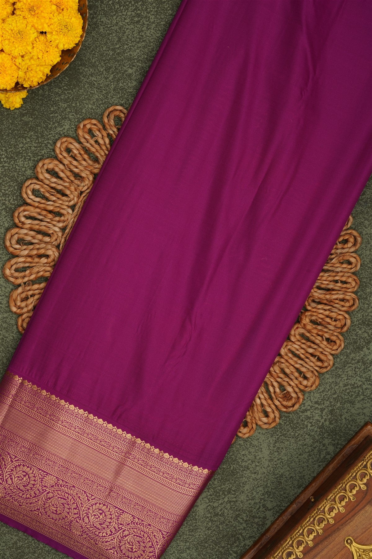Semi Pattu Silk Blend Mustard Saree