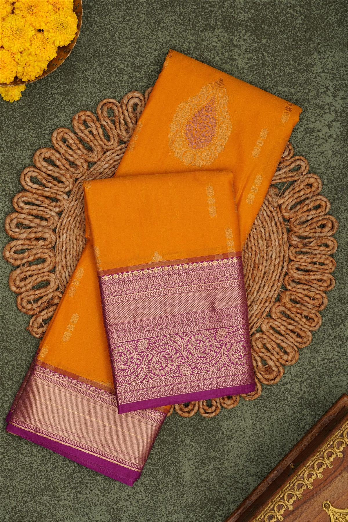 Semi Pattu Silk Blend Mustard Saree