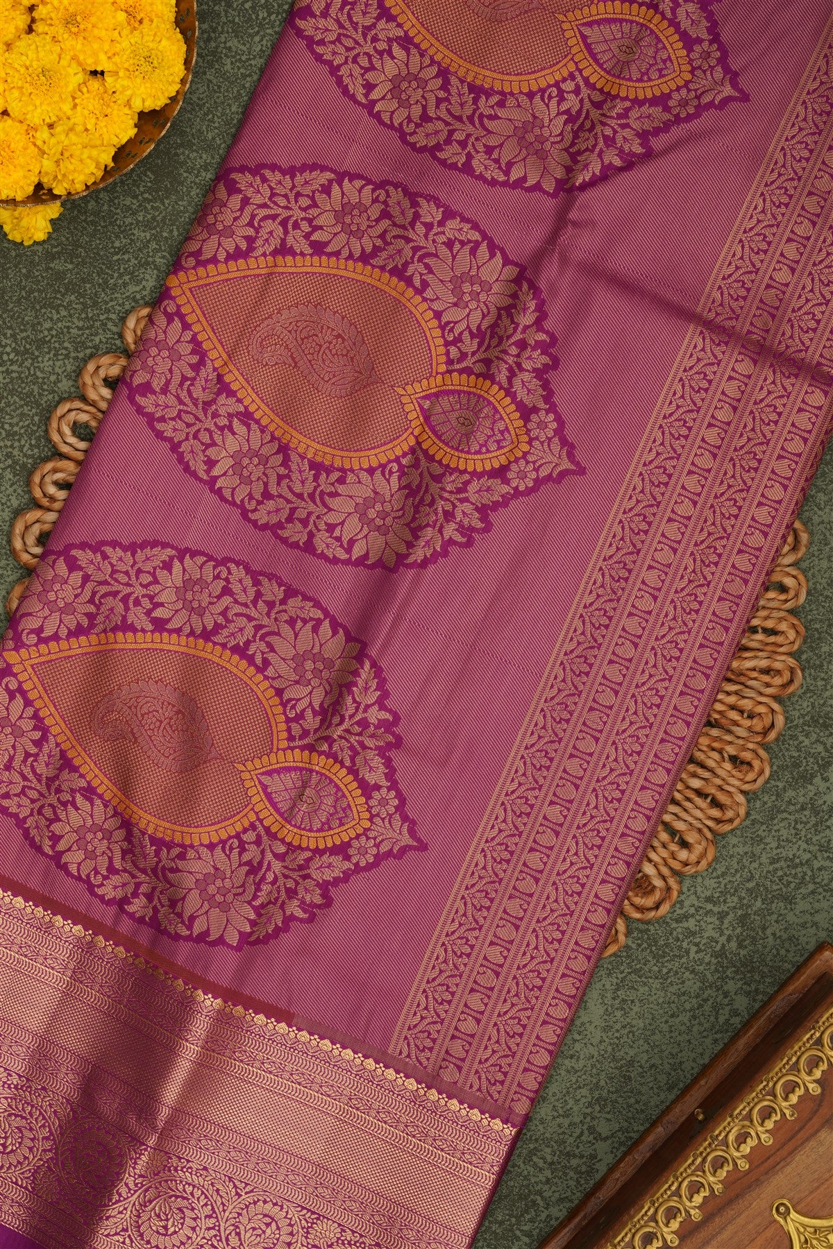 Semi Pattu Silk Blend Mustard Saree