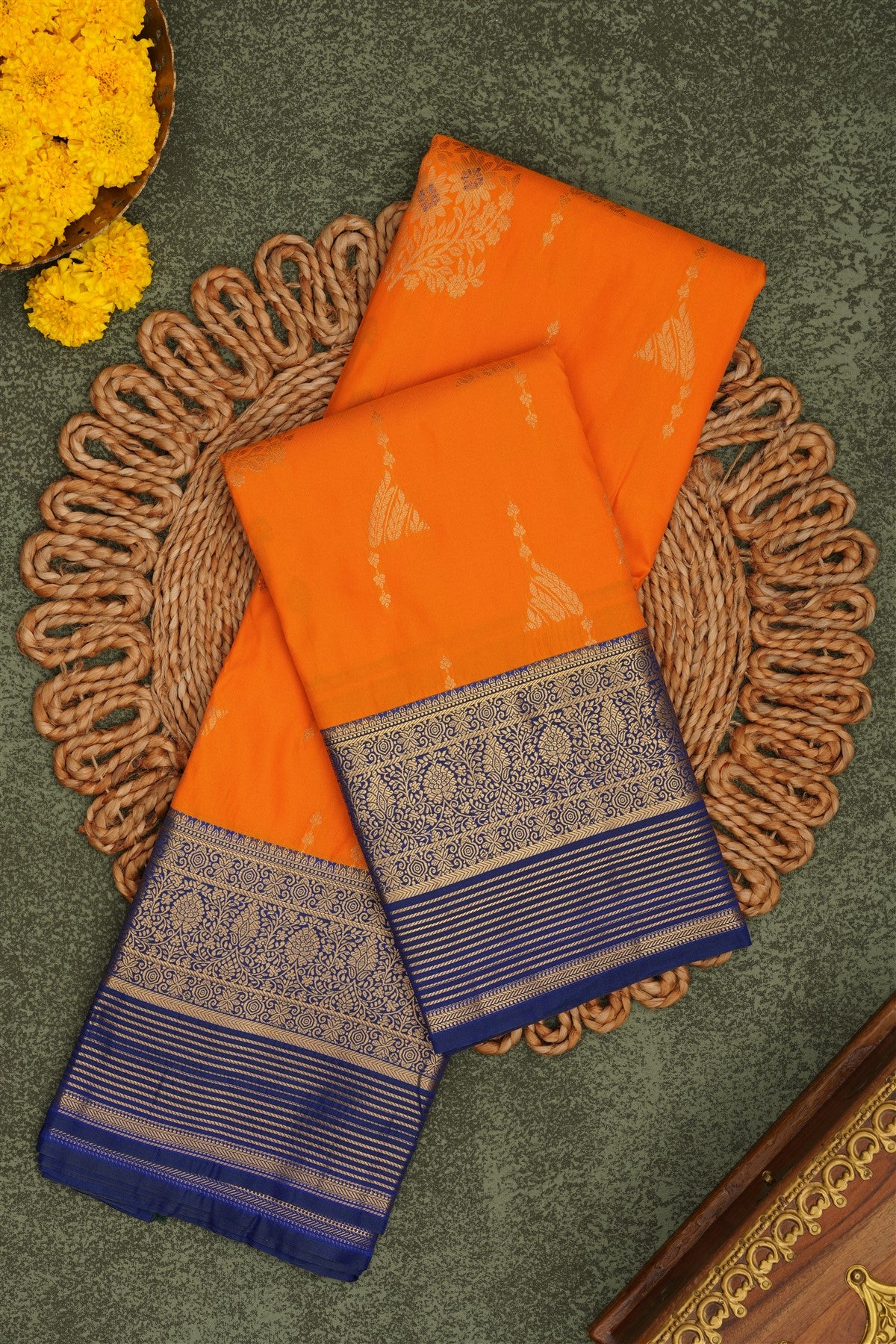 Semi Pattu Silk Blend Orange Saree