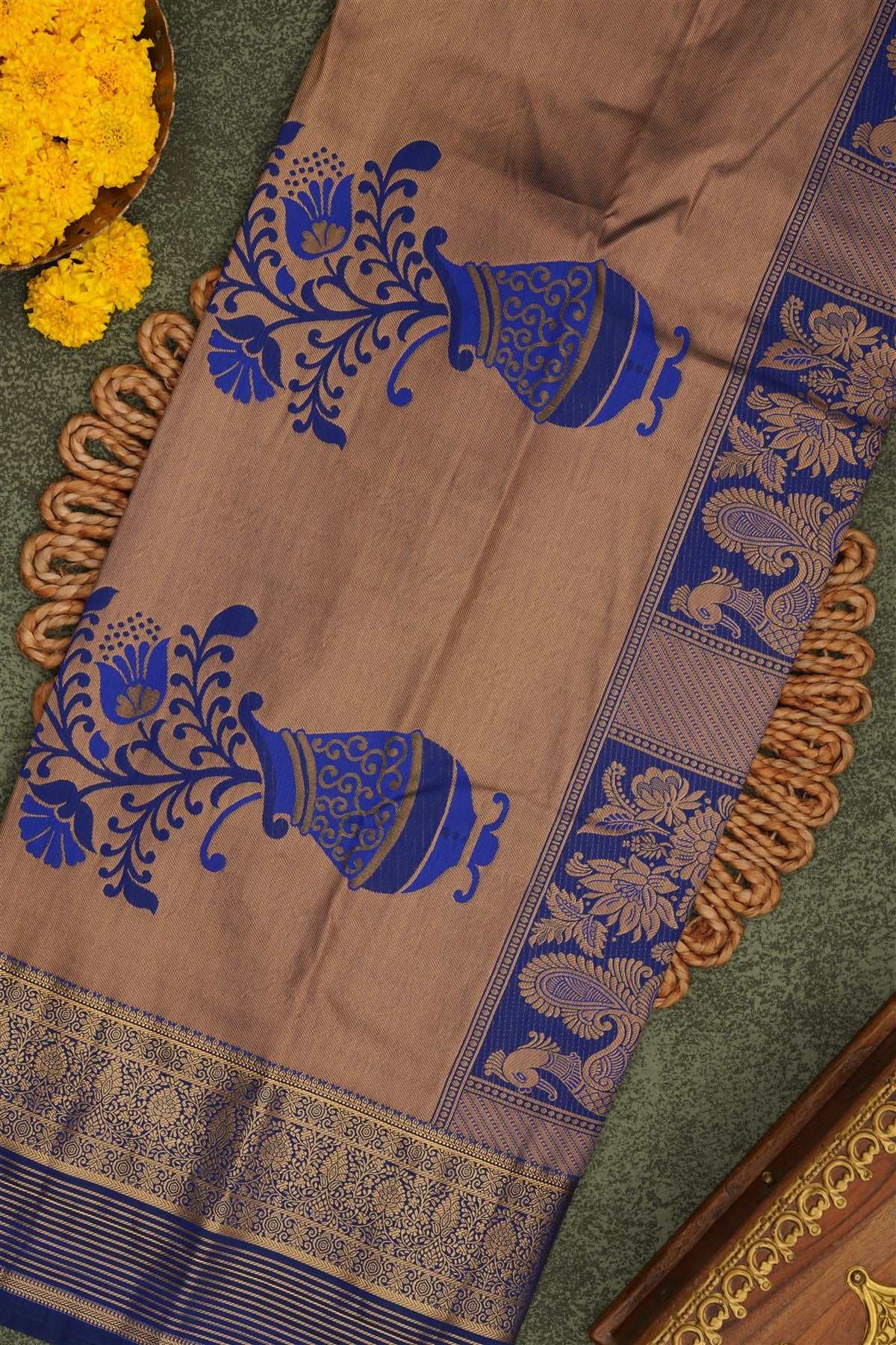 Semi Pattu Silk Blend Orange Saree