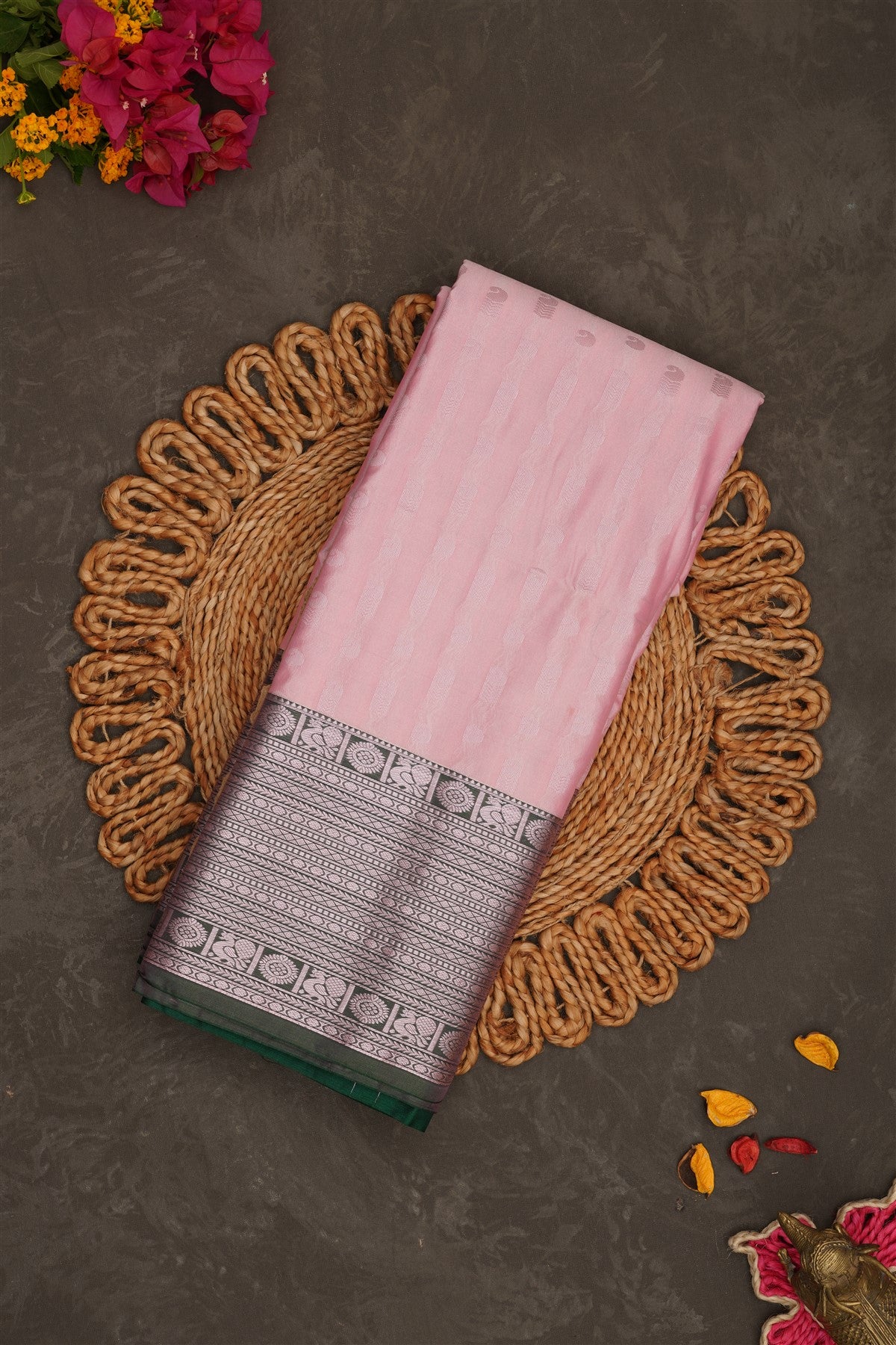 Semi Pattu Silk Cream Pink Saree