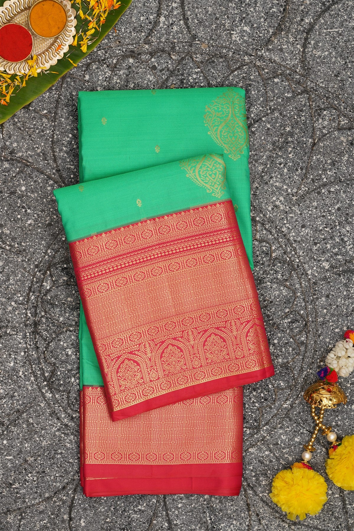 Semi Kanchipuram Silk Green Saree