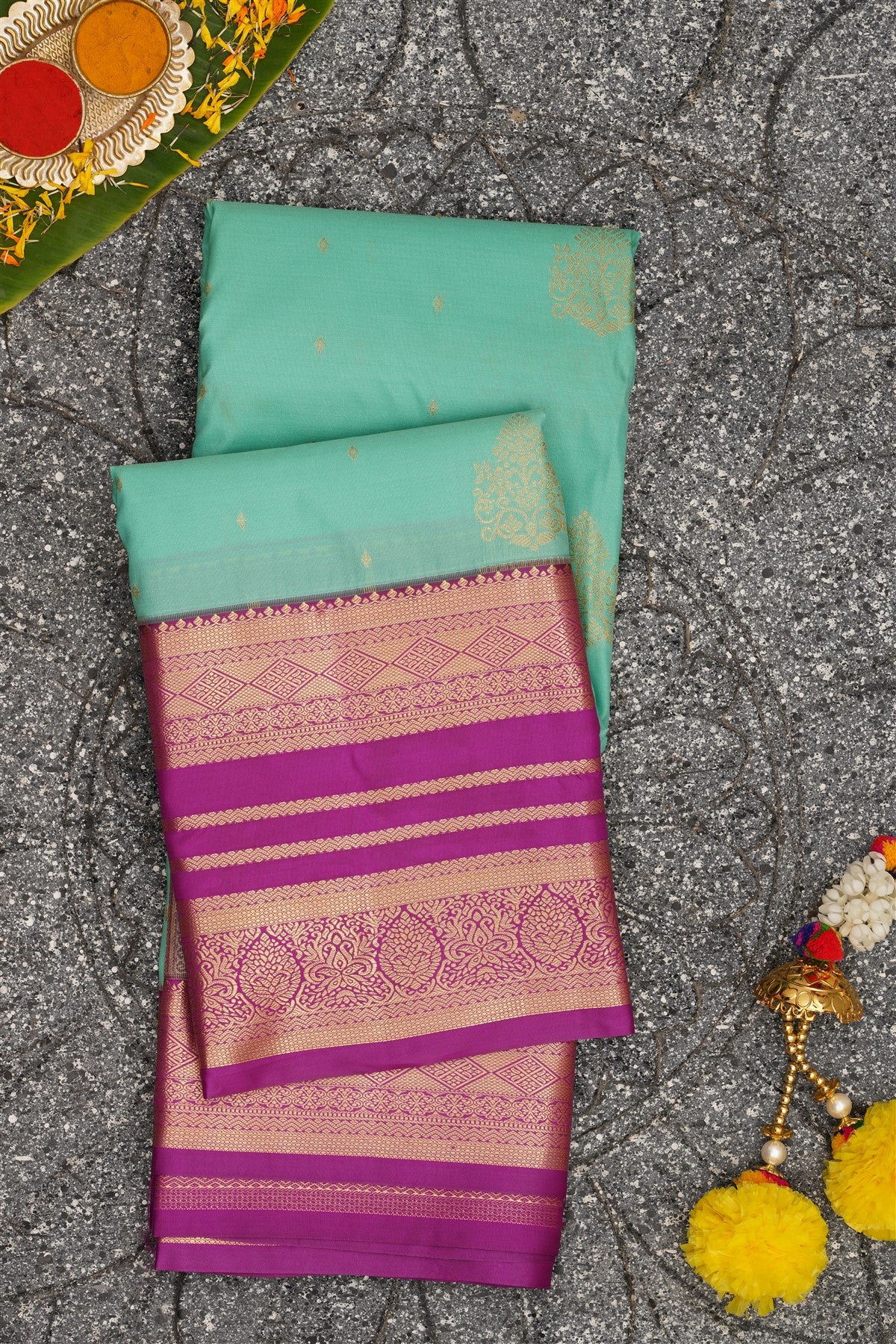 Semi Kanchipuram Silk Sea Green Saree