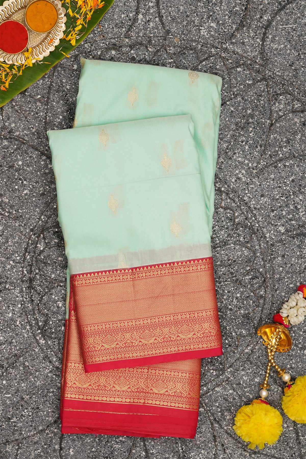 Semi Kanchipuram Silk Sea Green Saree