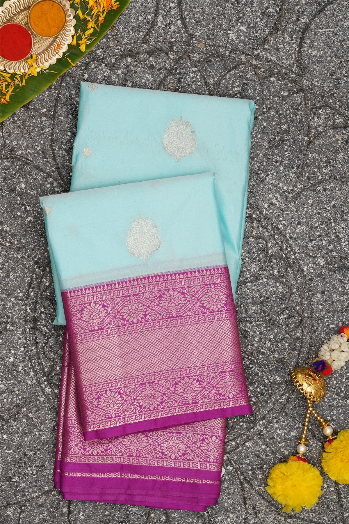 Semi Kanchipuram Silk Sky Blue Saree