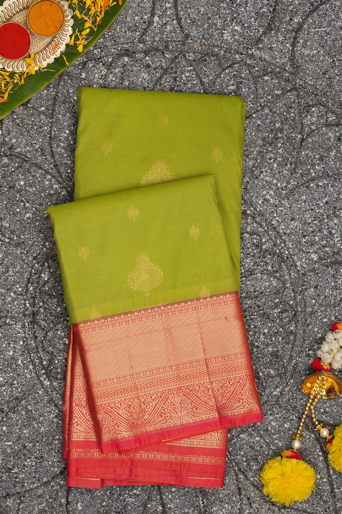 Semi Kanchipuram Silk Parrot Green Saree