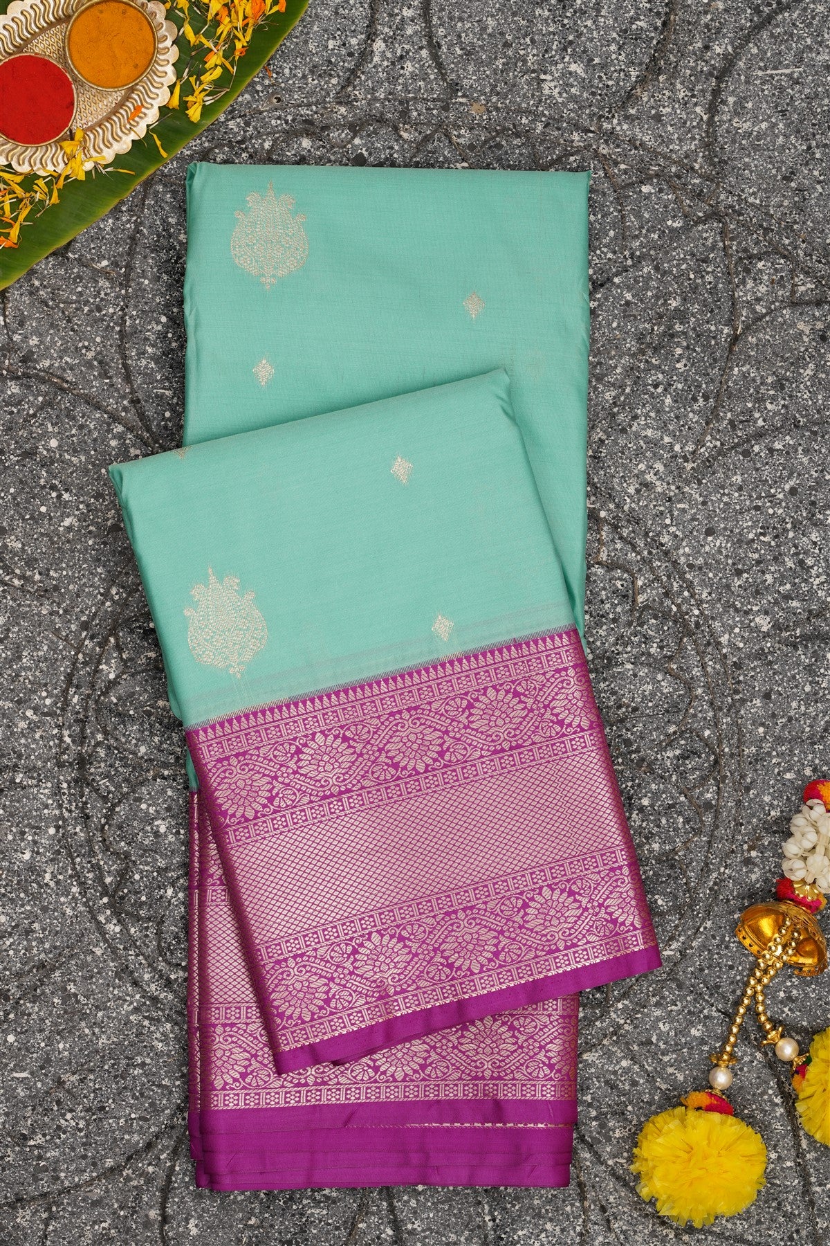 Semi Kanchipuram Silk Sea Green Saree