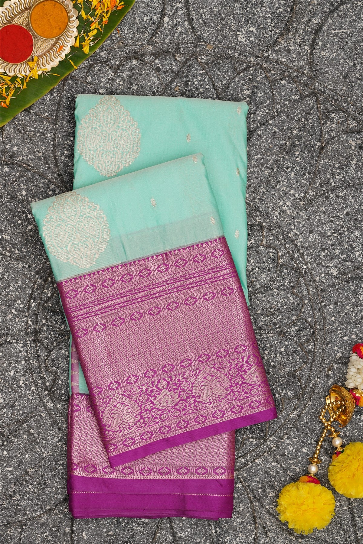 Semi Kanchipuram Silk Sea Green Saree