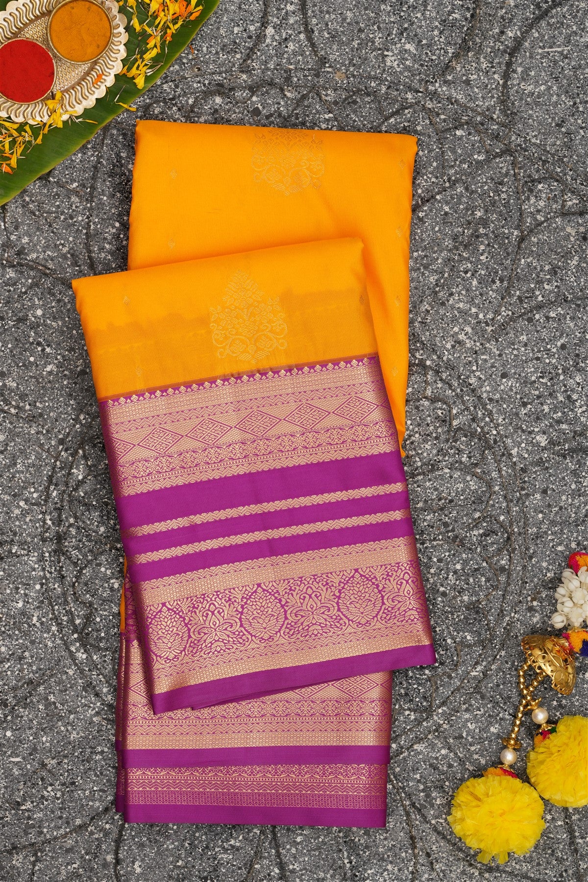 Semi Kanchipuram Silk Yellow Saree