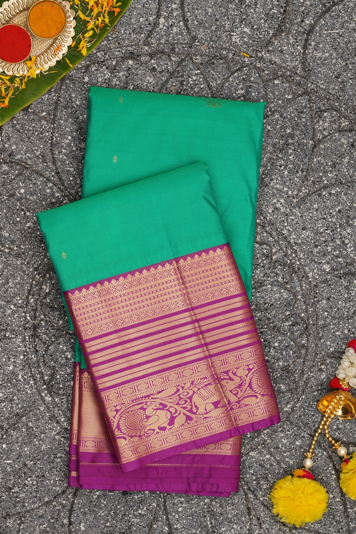 Semi Kanchipuram Silk Green Saree